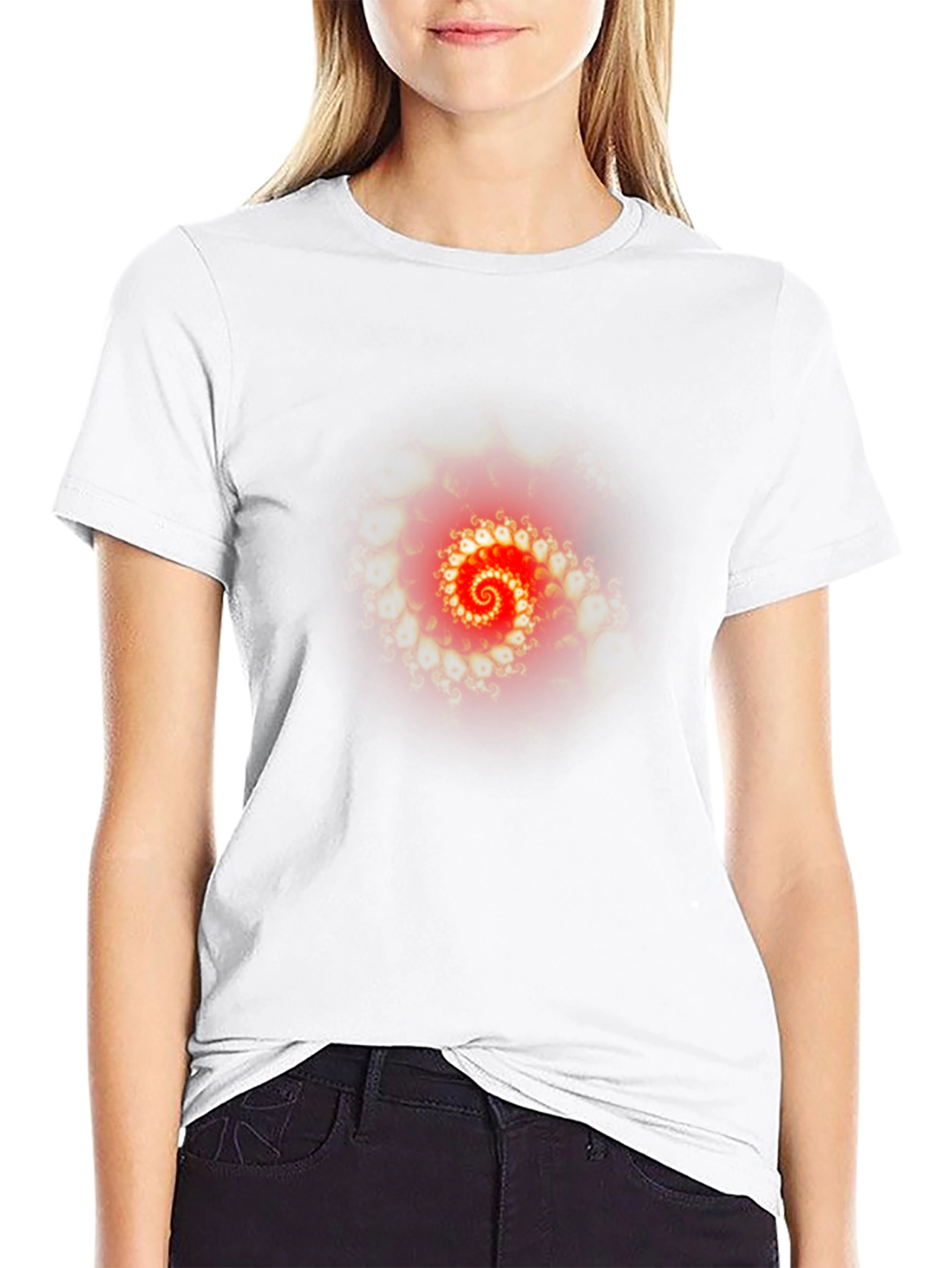 Black Red Fractal Spiral Graphic T-Shirt view 9