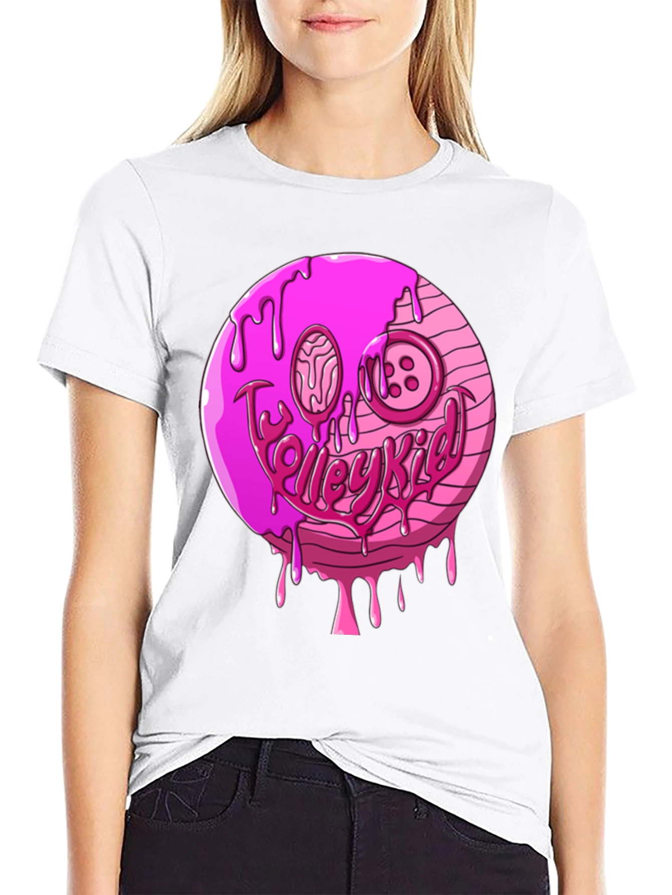 Black Pink Drip Smiley Face Graphic T-Shirt view 9