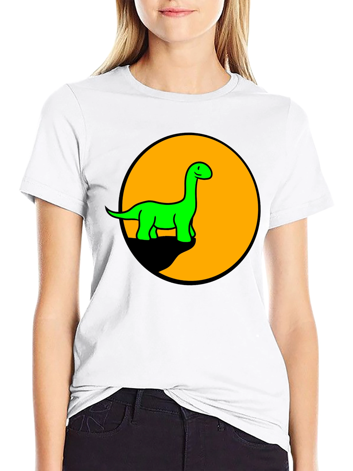 Black Dino Graphic Tee - Black T-Shirt with Retro Green Dinosaur Print view 9
