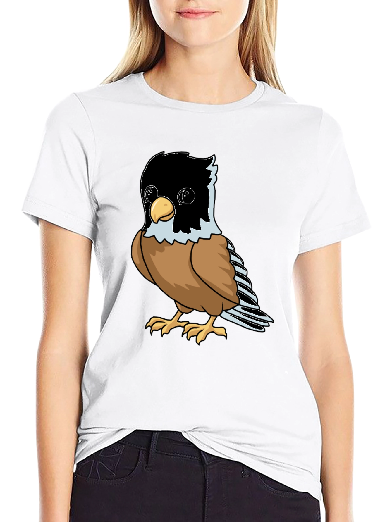 Black Cute Bird Graphic Tee - Soft Black Cotton Shirt view 9