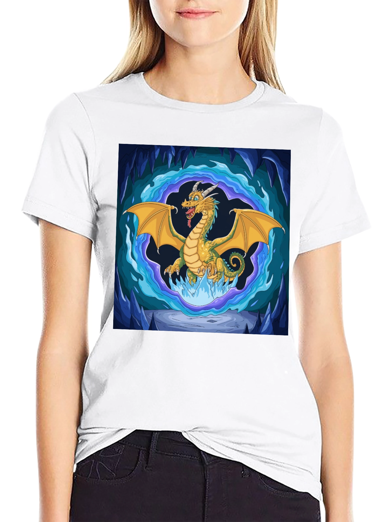 Black Dragon Graphic Tee - Fantasy Art Black T-Shirt view 9