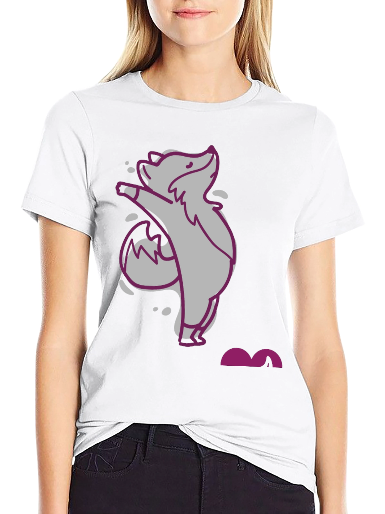 Black Cute Cartoon Fox Graphic Tee - Unisex view 9