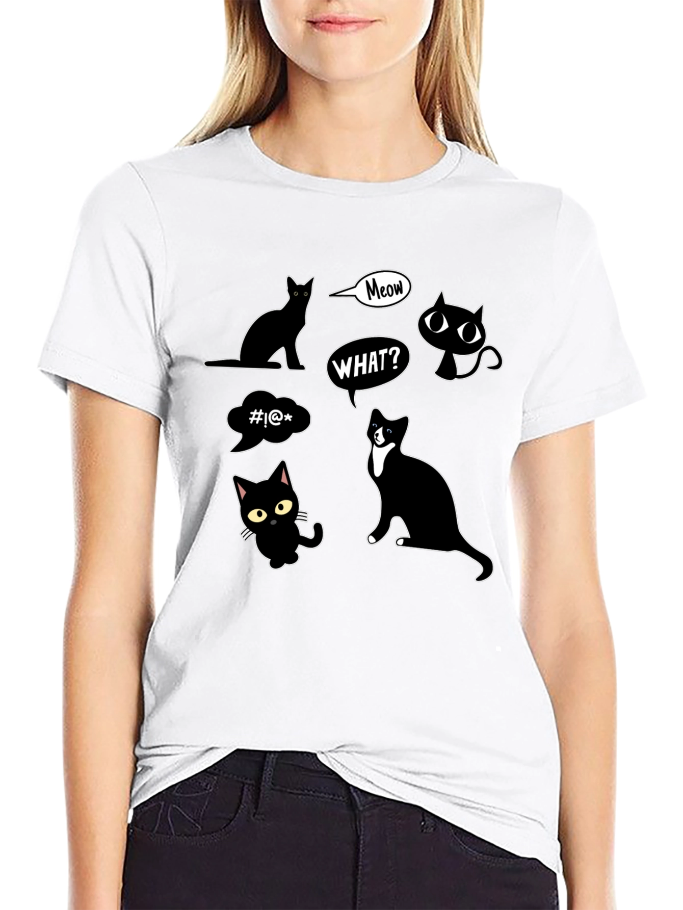 Black Funny Cats Graphic Black T-Shirt view 9