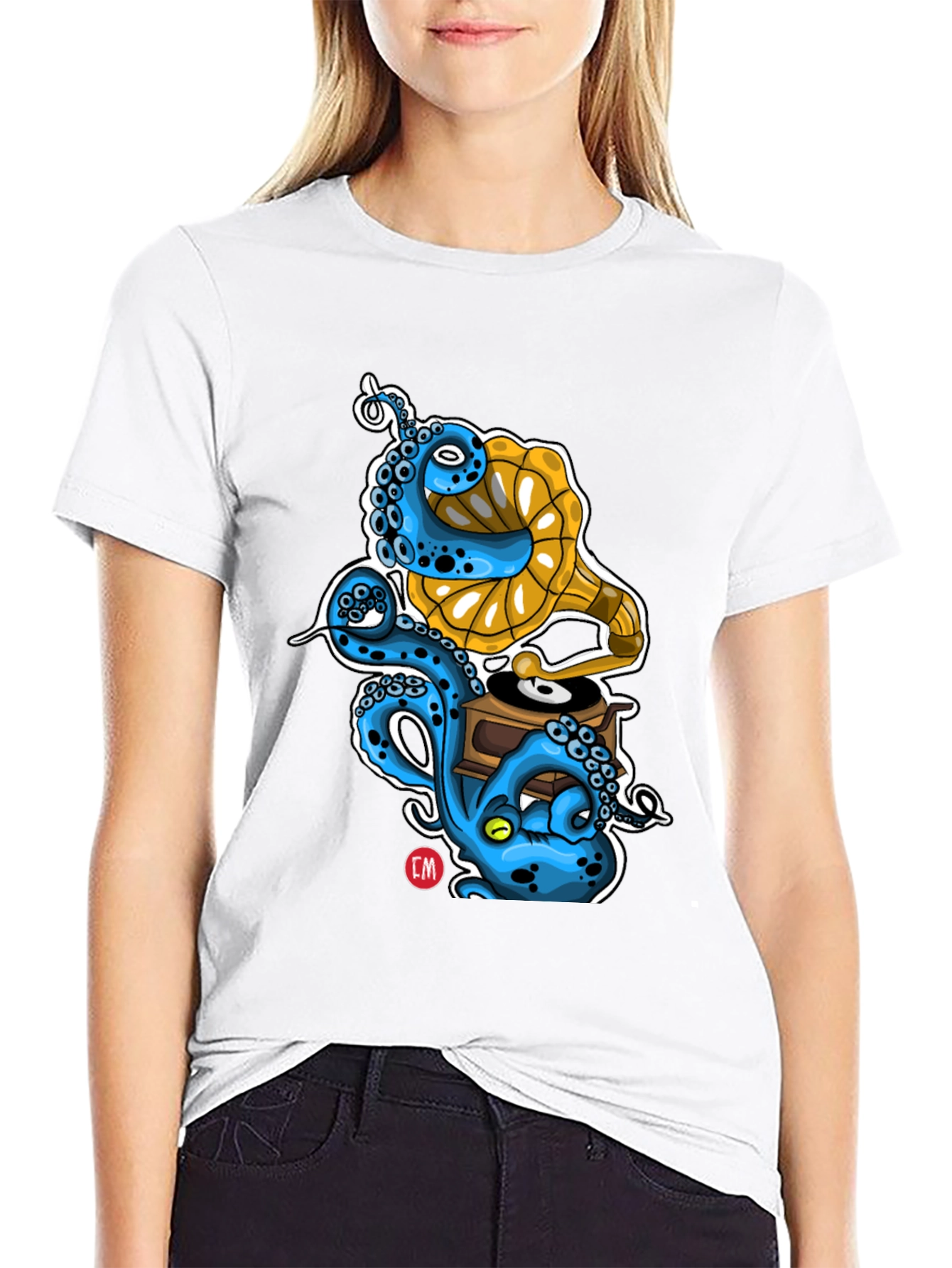 Black Octopus Phonograph Black T-Shirt view 9