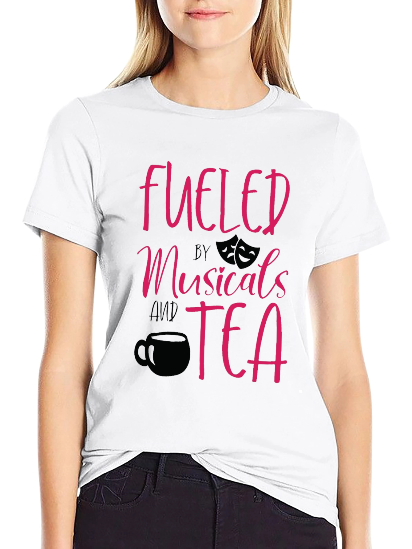 Black Fueled by Musicals and Tea Graphic T-Shirt view 9