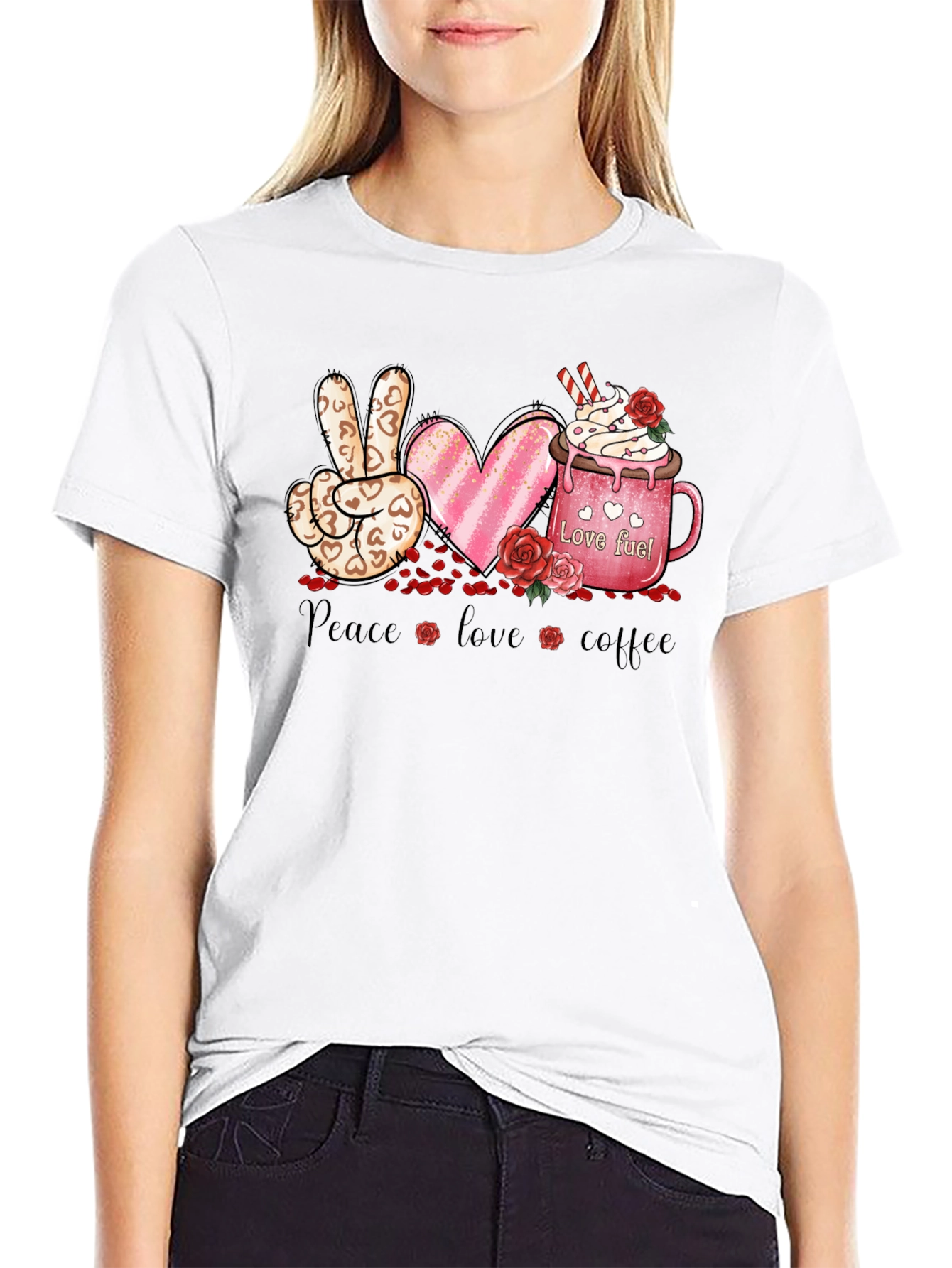 Black Peace Love Coffee Valentine T-Shirt view 9