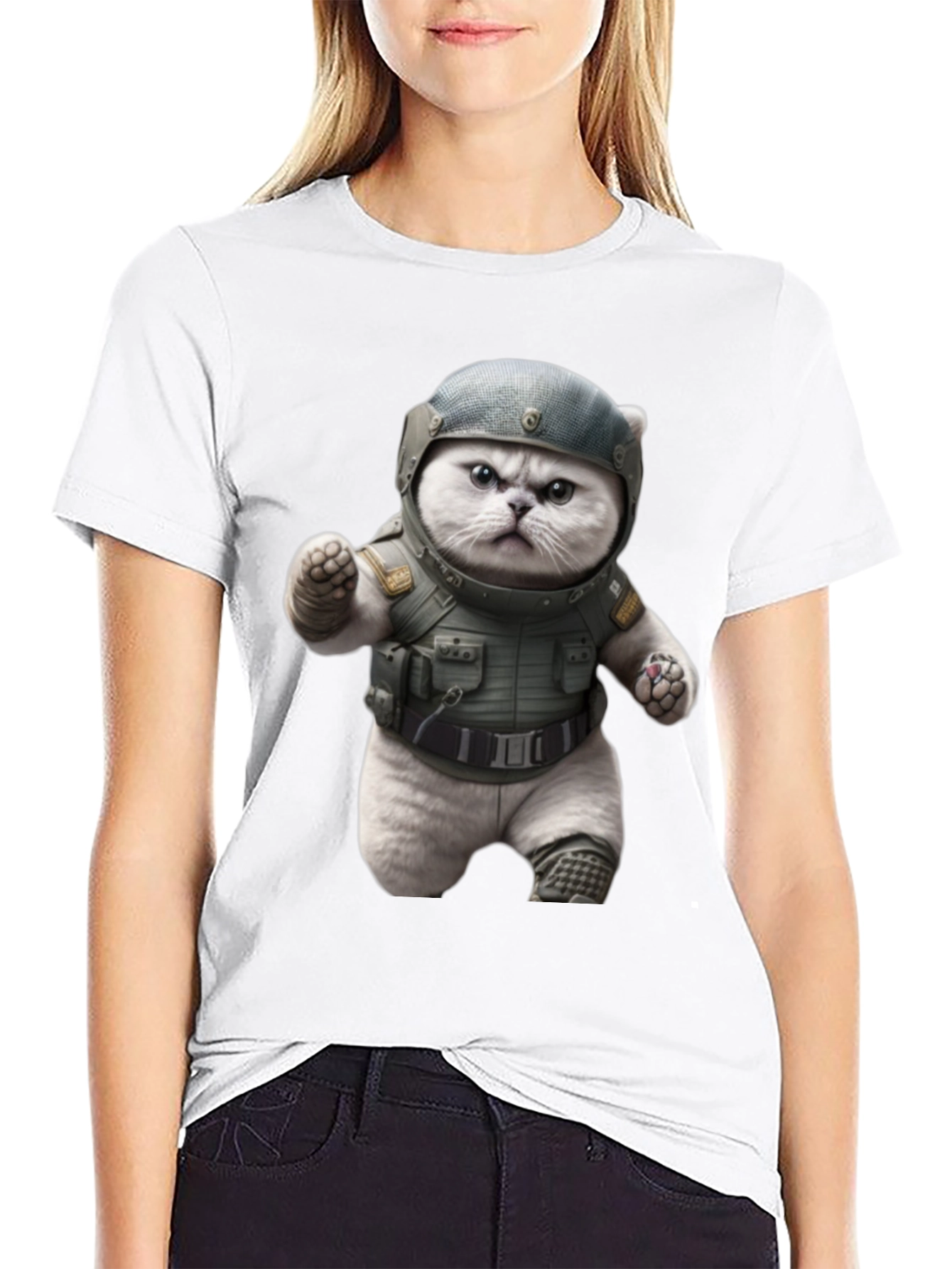 Black Tactical Cat T-Shirt - Military Grade Humor view 9