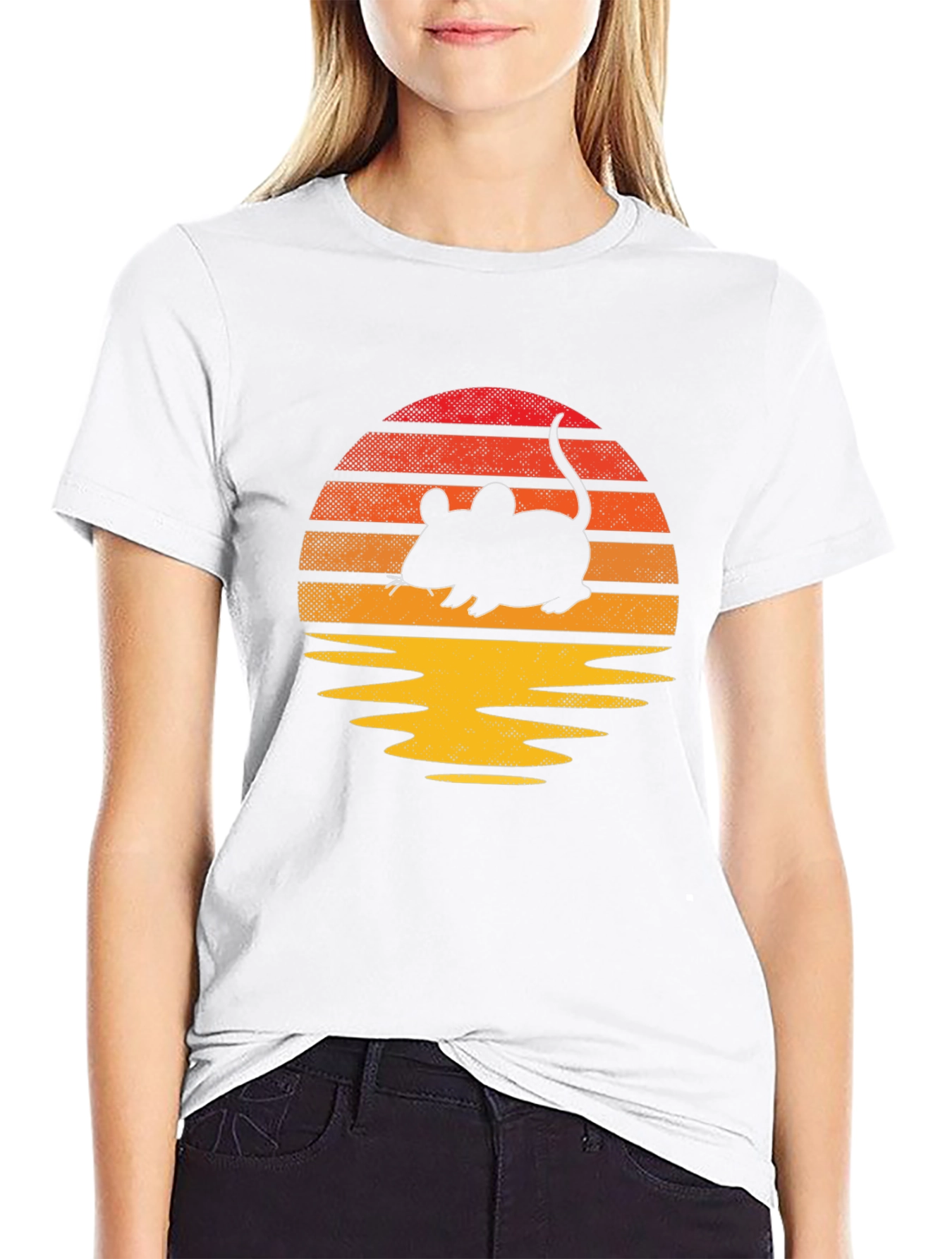 Black Retro Mouse Sunset Graphic Tee view 9
