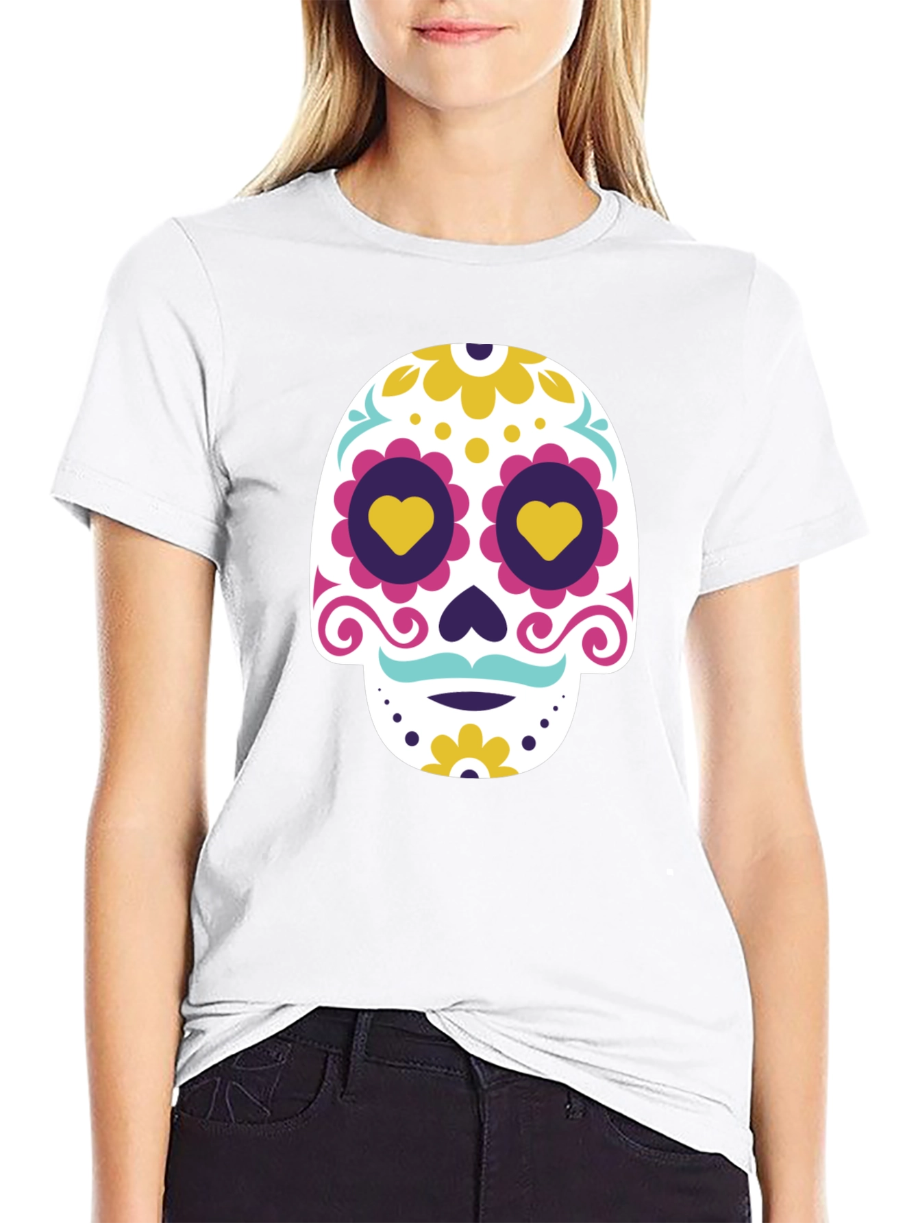 Black Black T-Shirt with Colorful Sugar Skull Graphic view 9