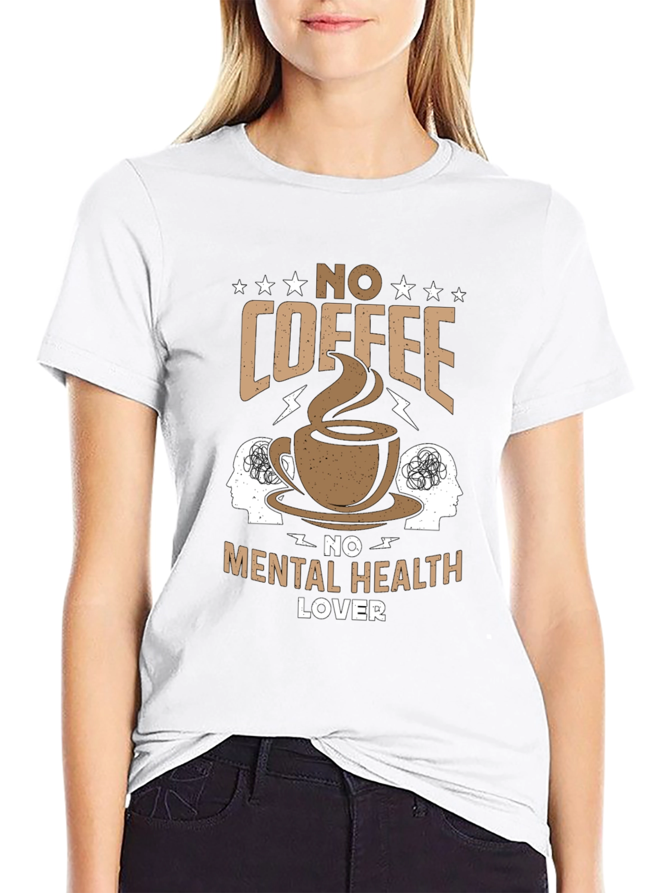 Black No Coffee No Mental Health T-Shirt view 9