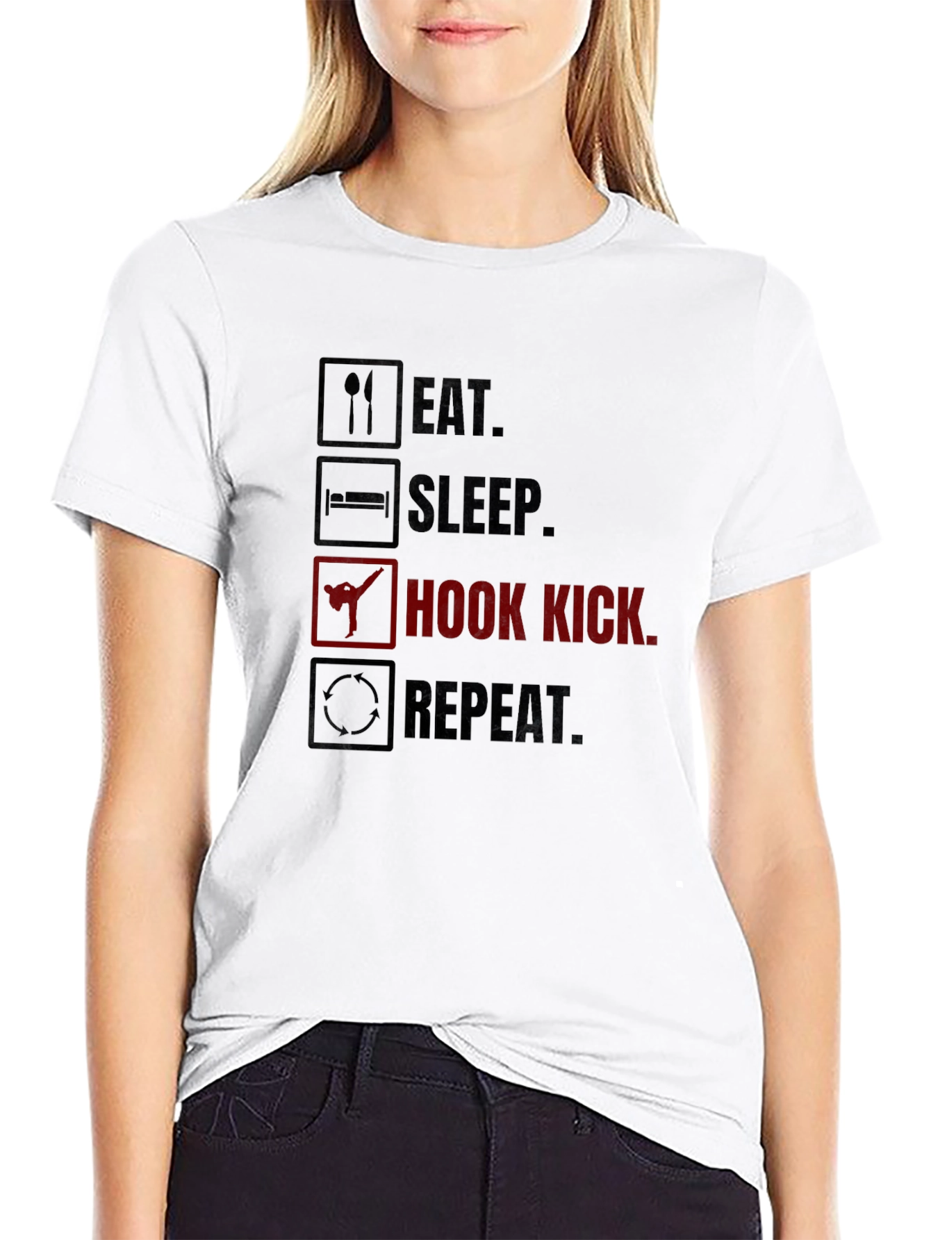 Black Eat Sleep Hook Kick Repeat Graphic T-Shirt view 9