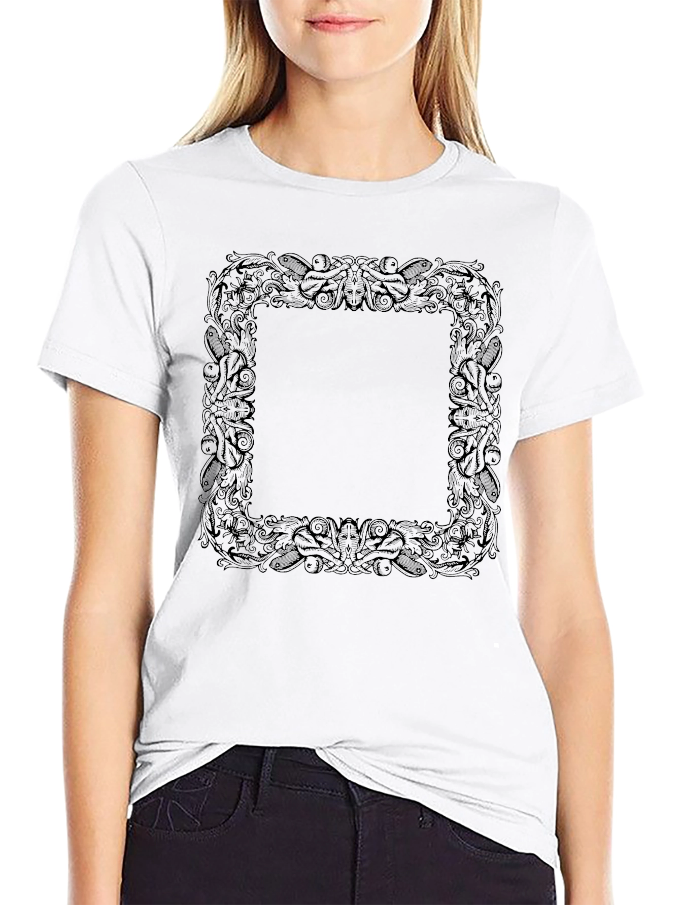 Black Ornate Square Graphic Tee - Classic Black view 9