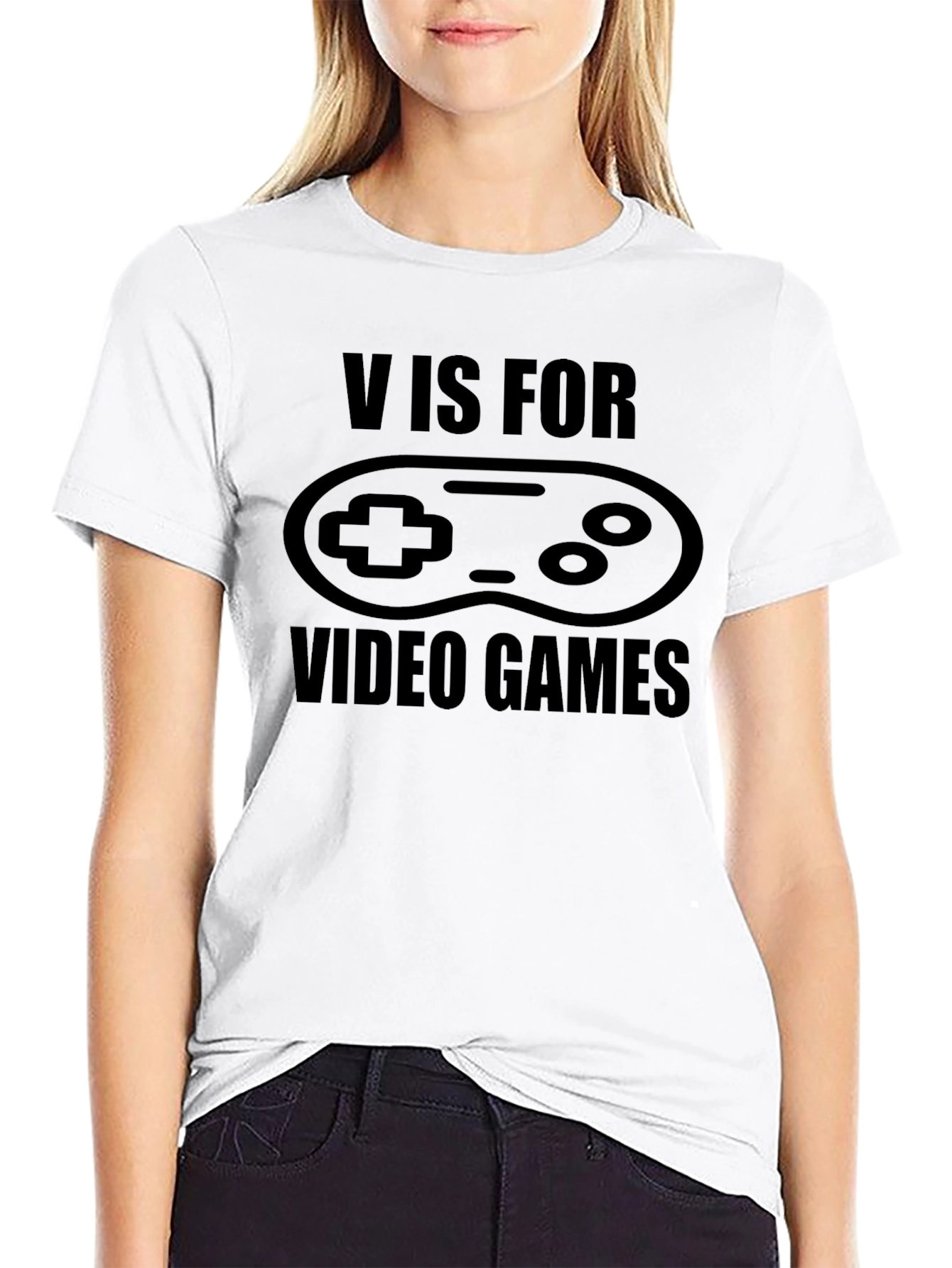 Black V is for Video Games Black T-Shirt view 9