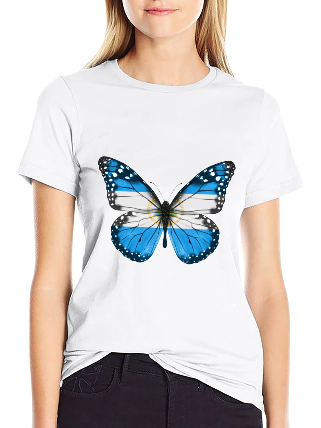 Black Argentina Butterfly T-Shirt - Black Cotton Tee view 9