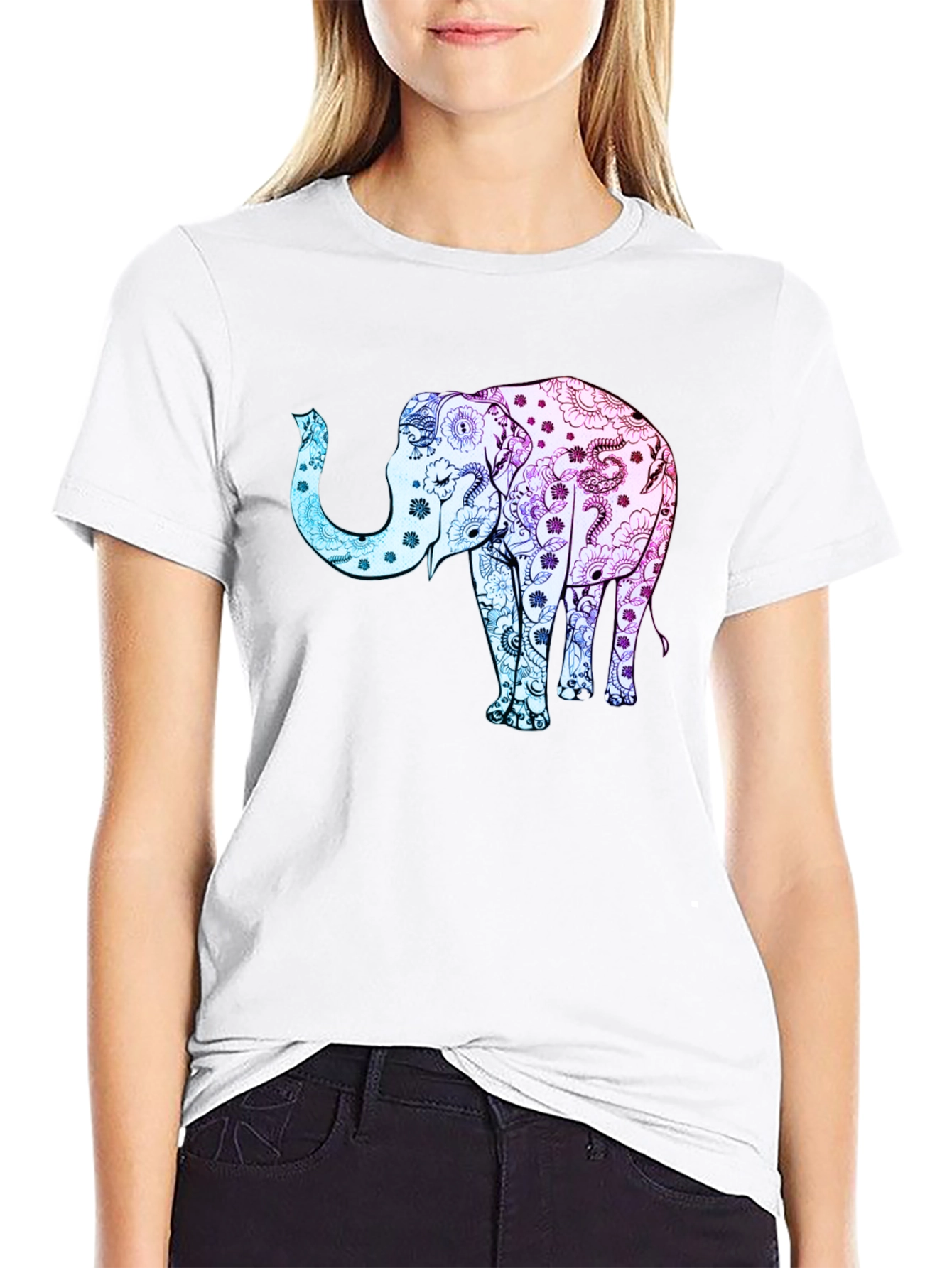 Elephant Print Black T-Shirt - 9