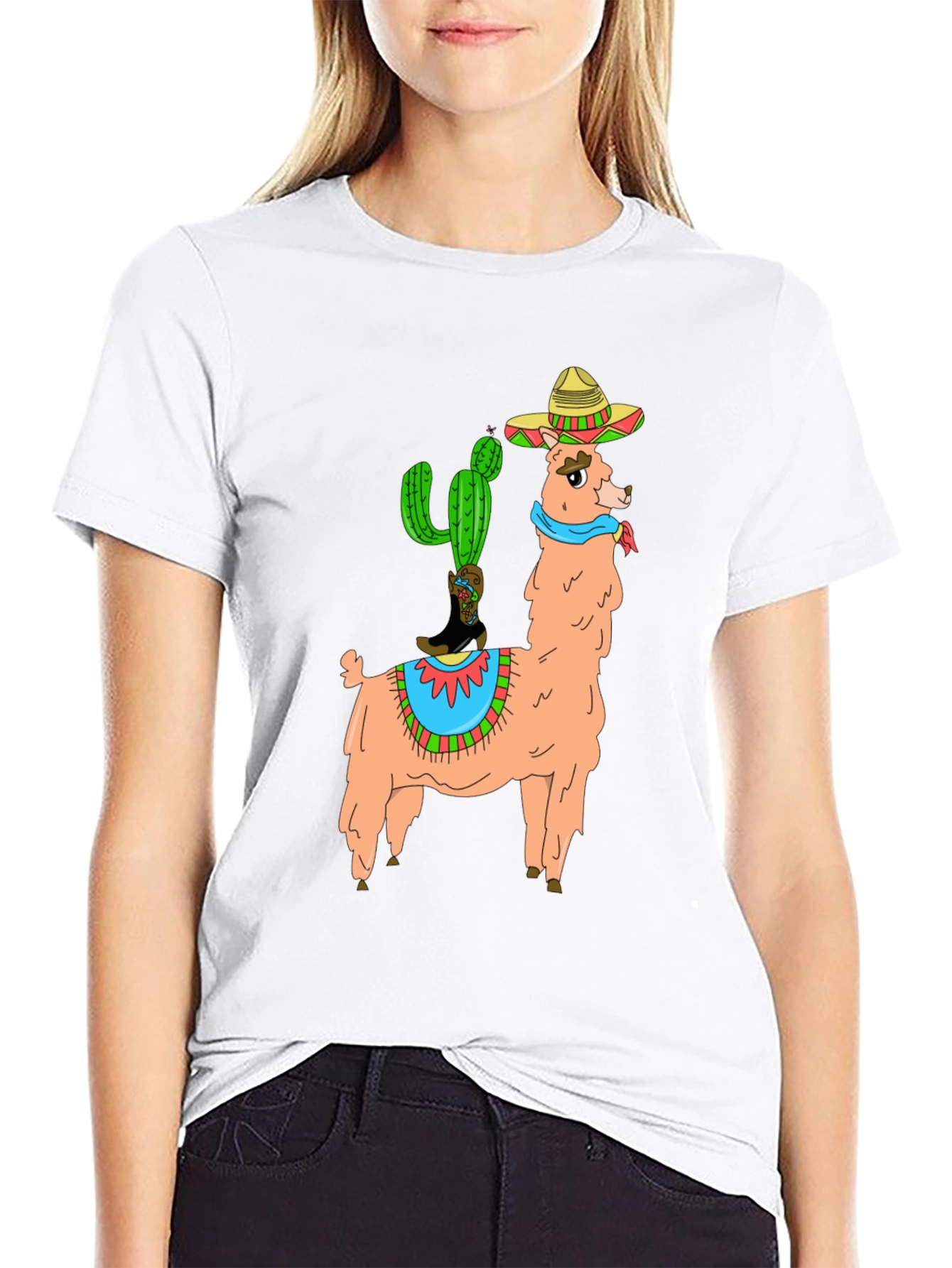 Black Llama Cactus Graphic Tee - Stylish Novelty T-Shirt view 9