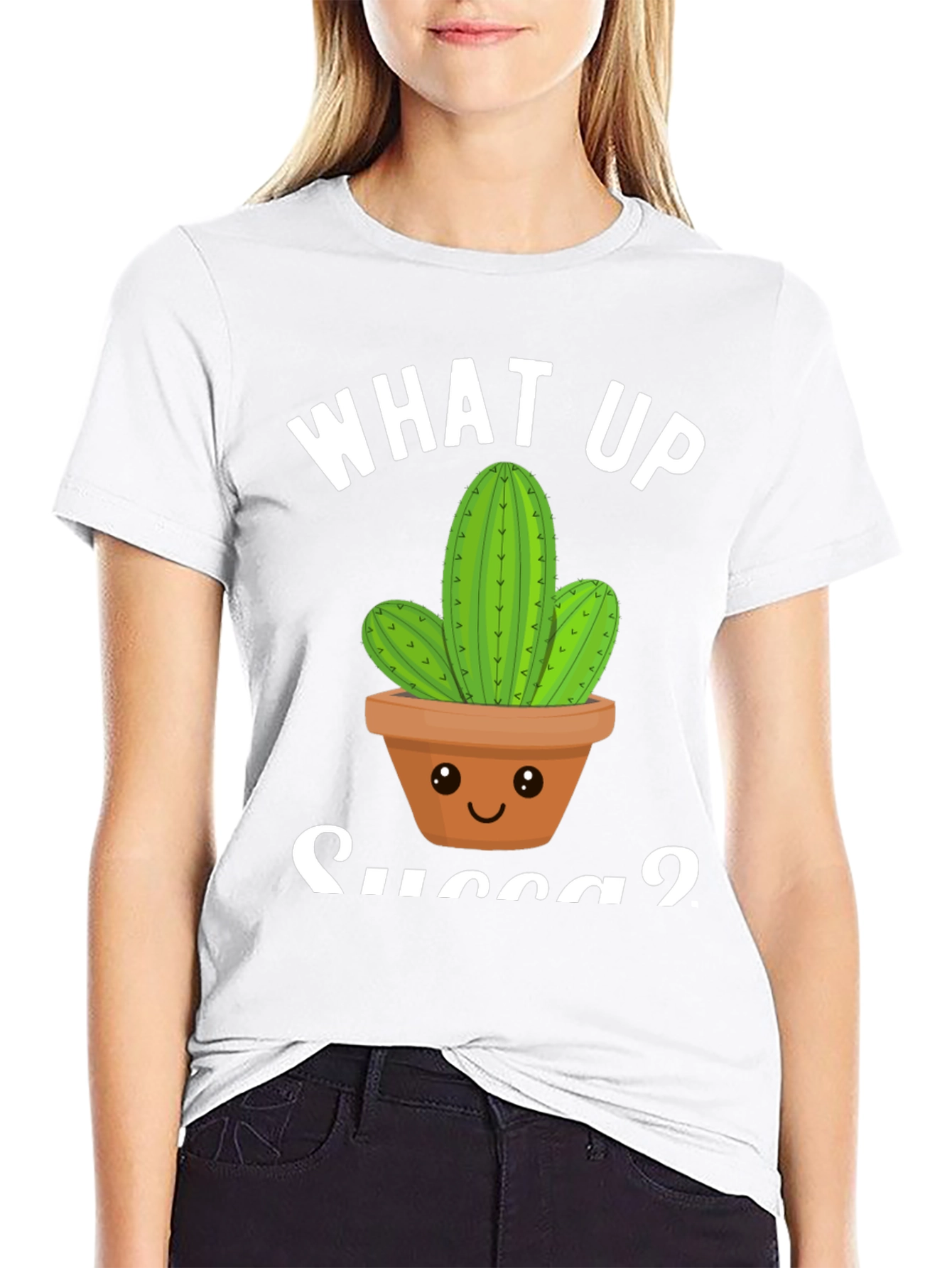 Black What Up Succa? Cactus Graphic T-Shirt view 9