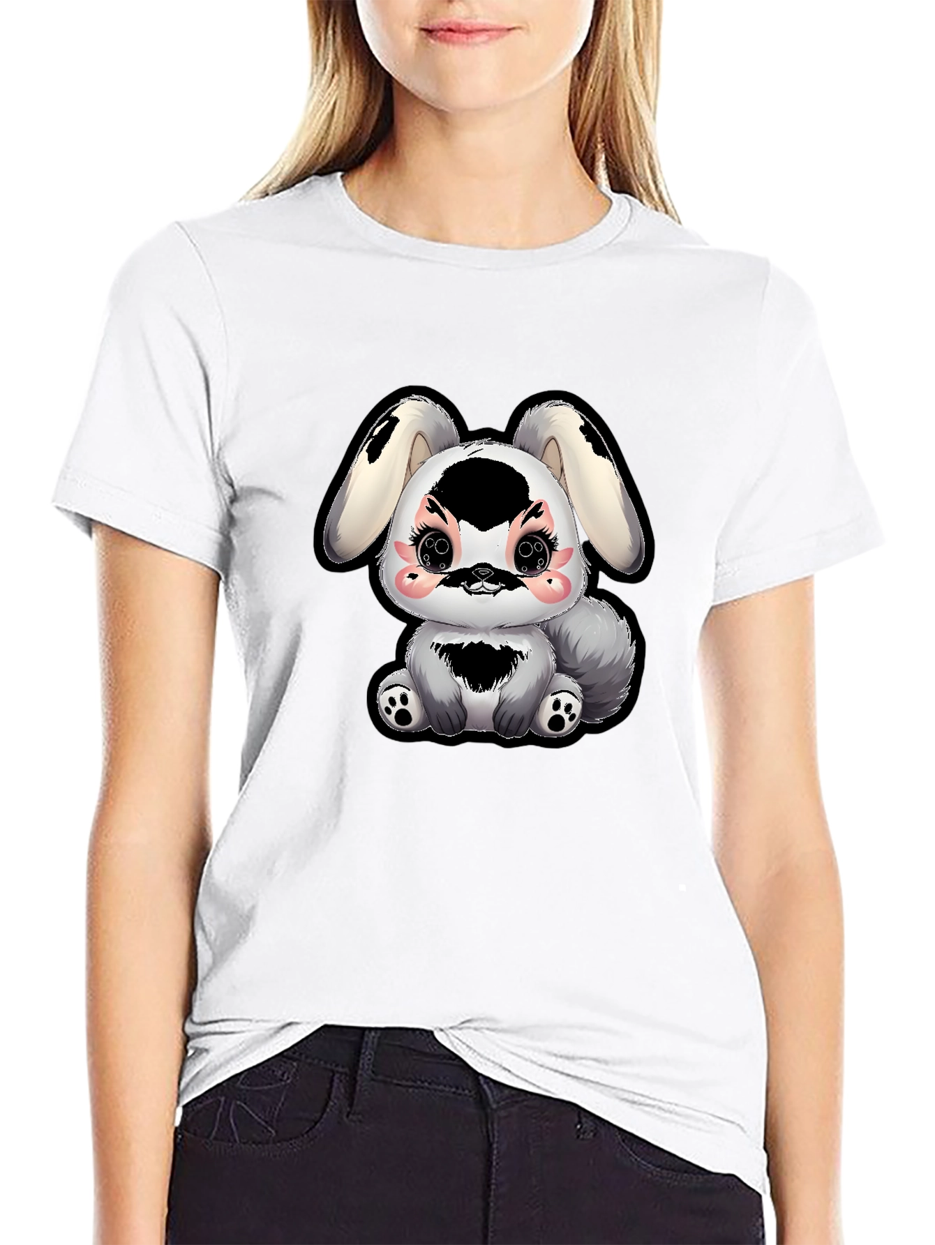 Black Cute Kawaii Bunny T-Shirt - Black view 9