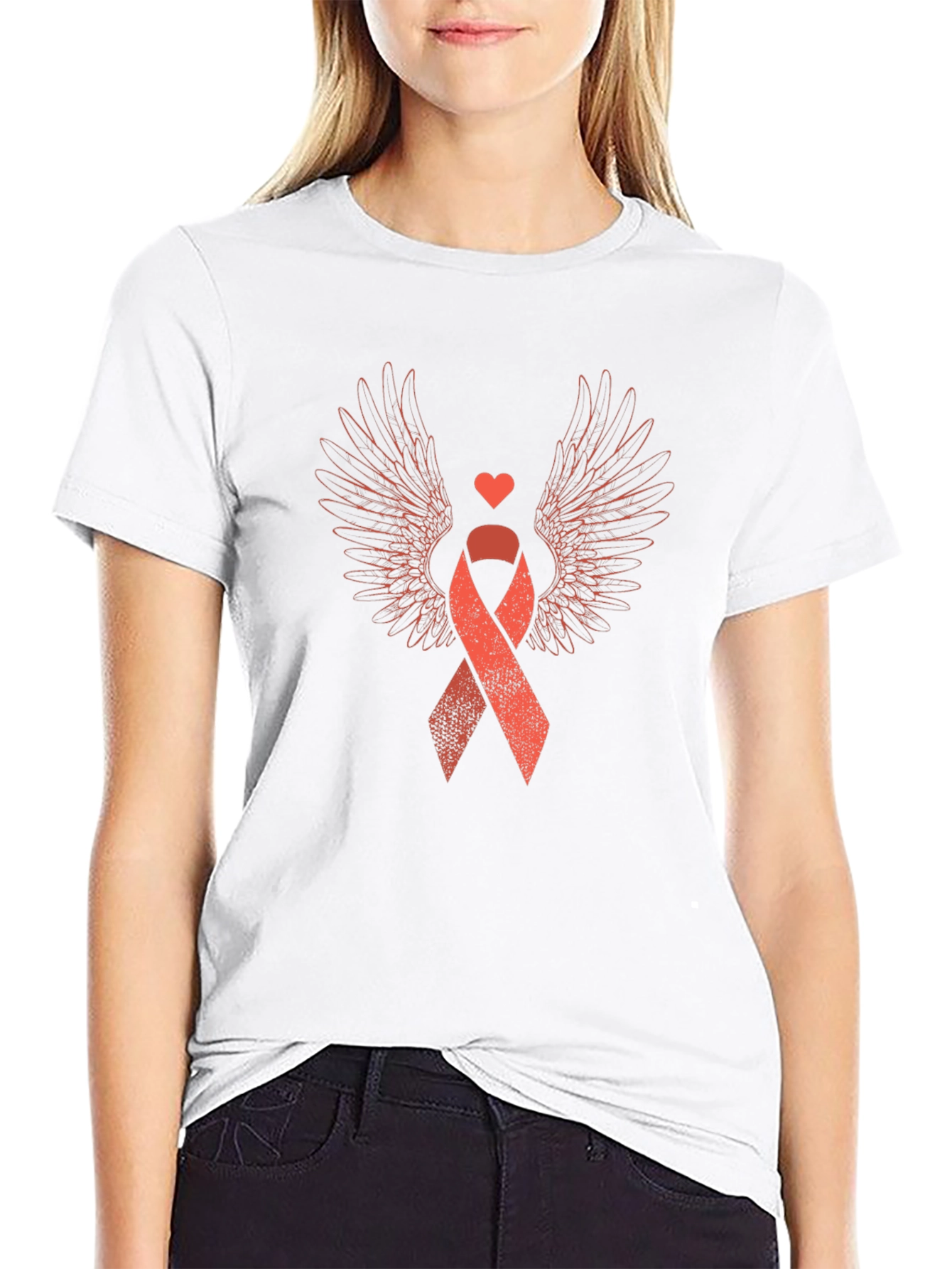 Black Heart & Wings Awareness Ribbon Graphic Tee view 9