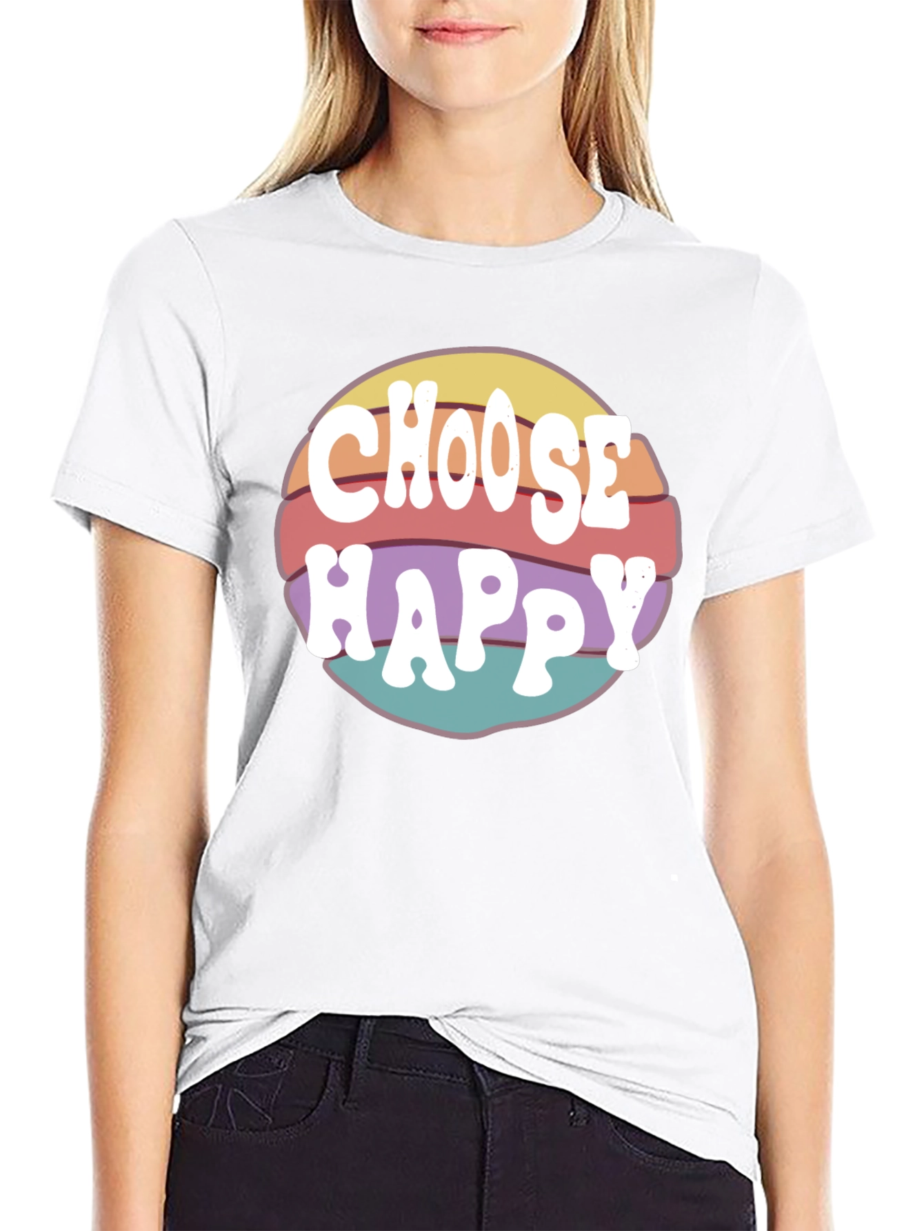 Black Choose Happy Retro T-Shirt - Positive Vibes Tee view 9