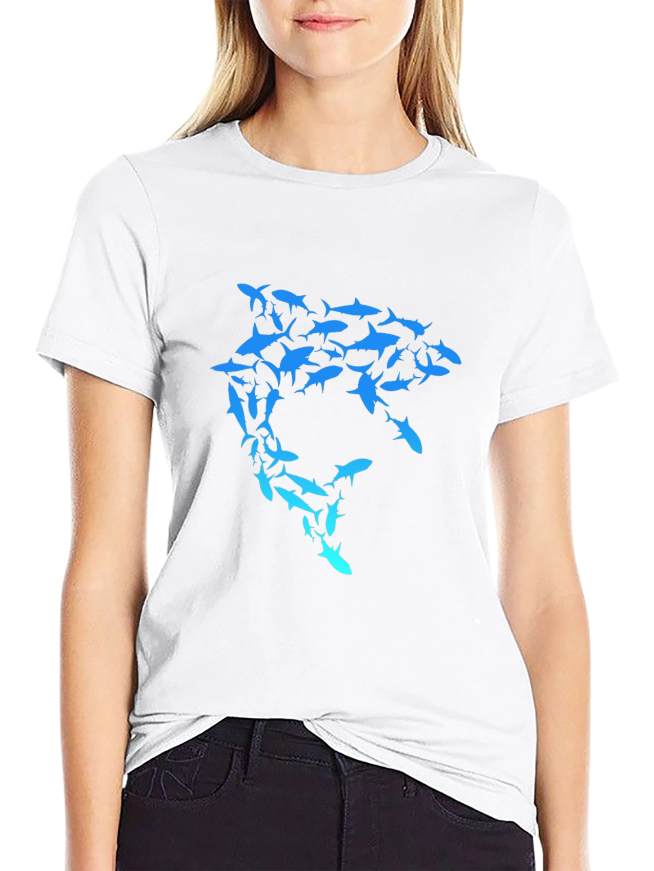 Black Shark Swarm Graphic T-Shirt - Unique Design view 9