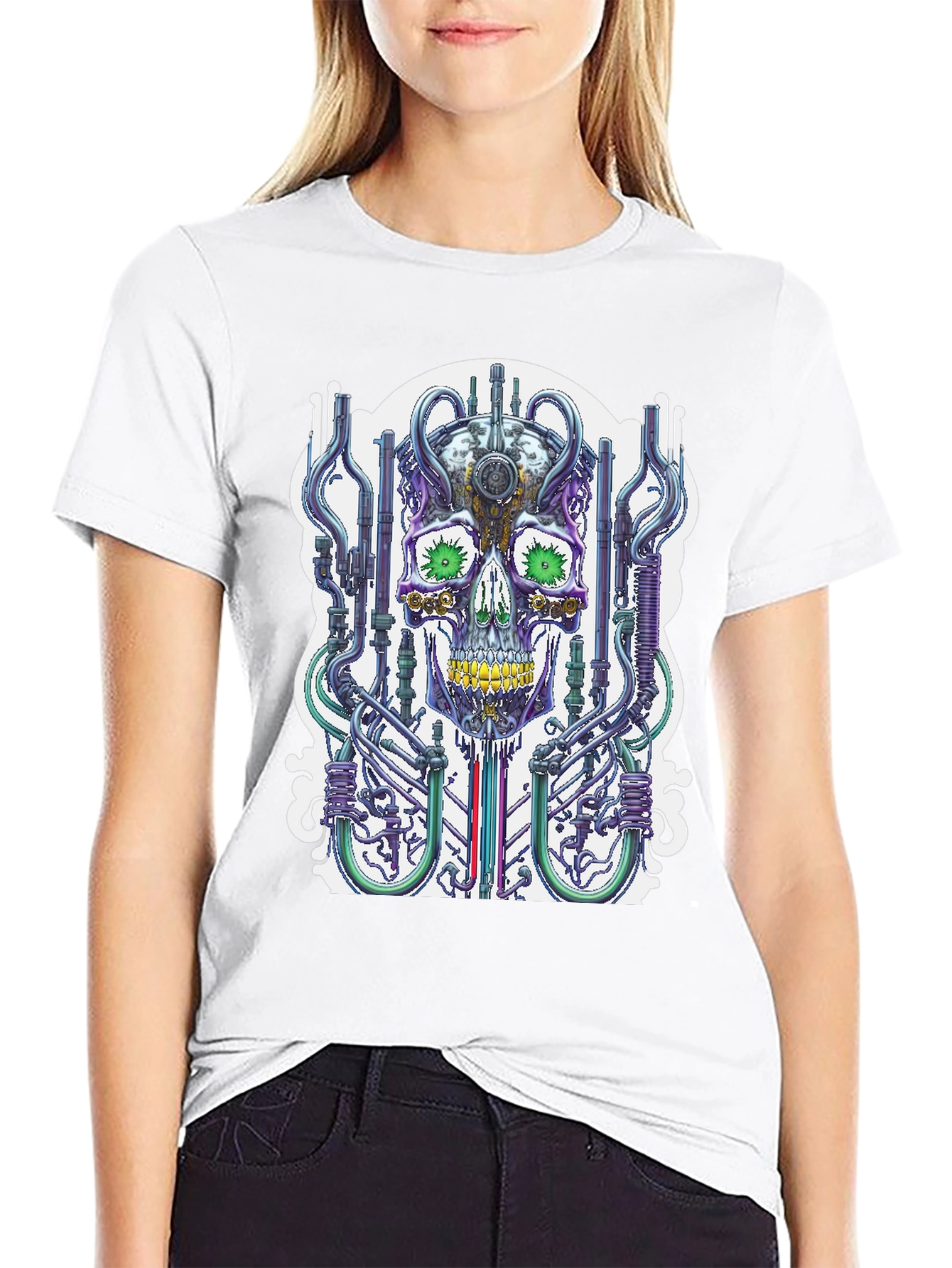 Black Cyberpunk Skull T-Shirt - Unique Graphic Tee view 9