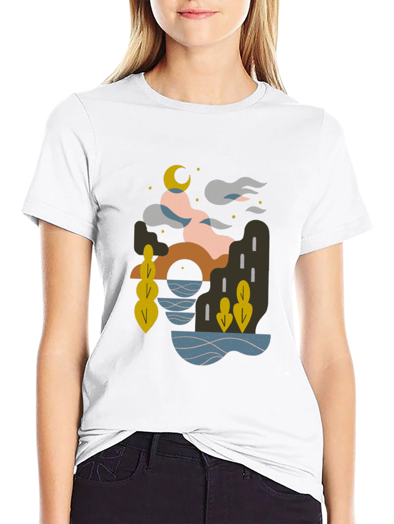Black Abstract Moonlit Graphic T-Shirt view 9