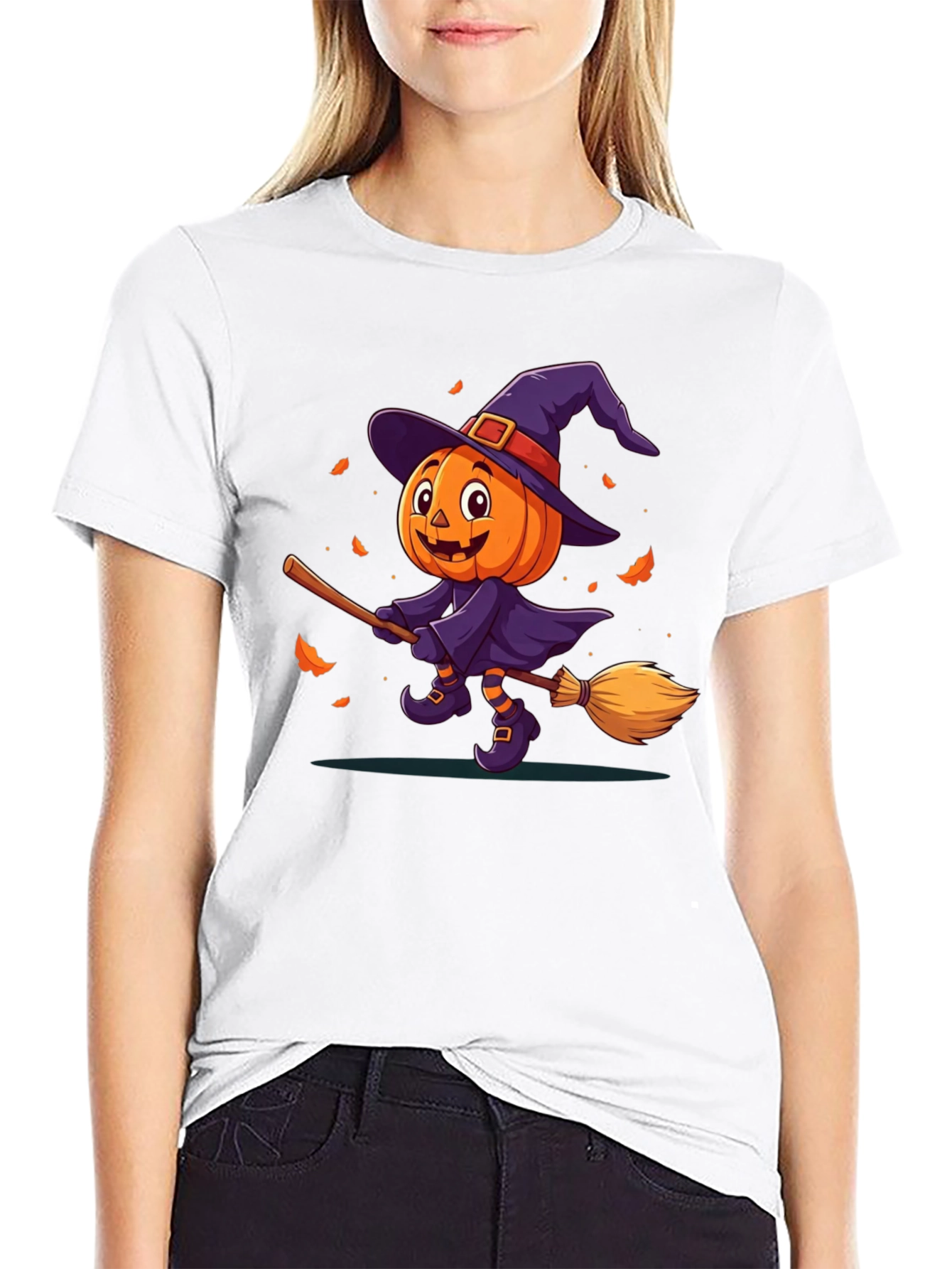 Black Halloween Pumpkin Witch T-Shirt view 9