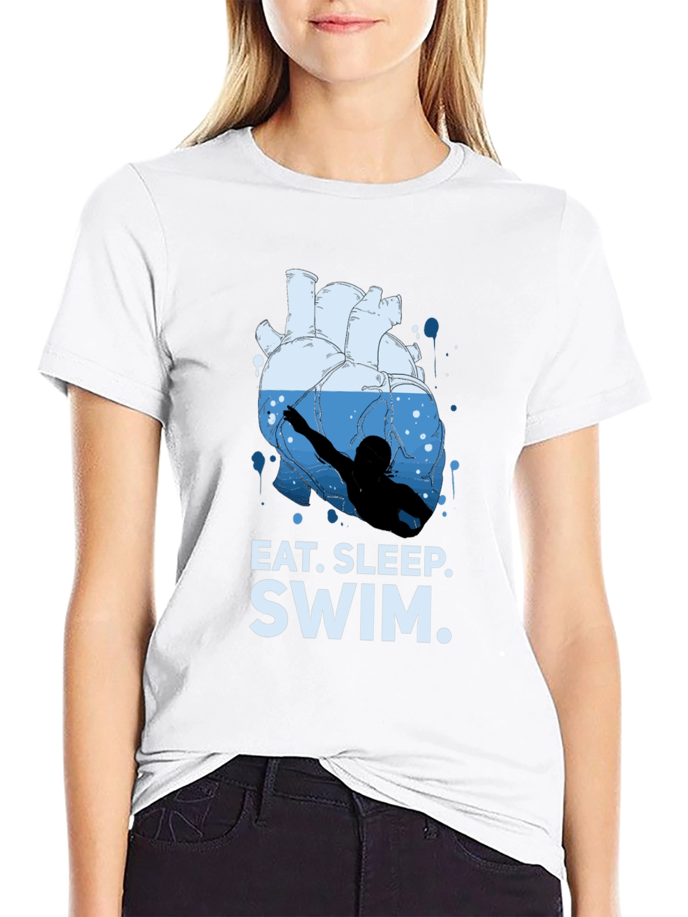 Black Eat Sleep Swim Heart Graphic T-Shirt view 9