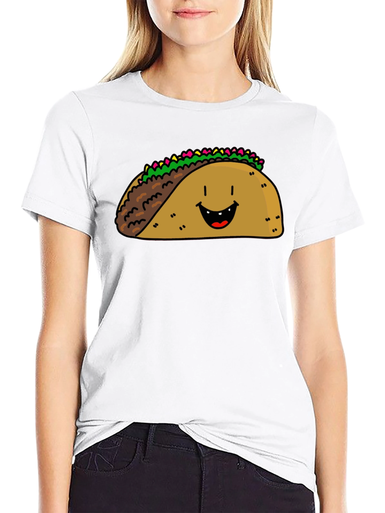 Black Happy Taco Graphic Tee - Black Cotton Blend view 9
