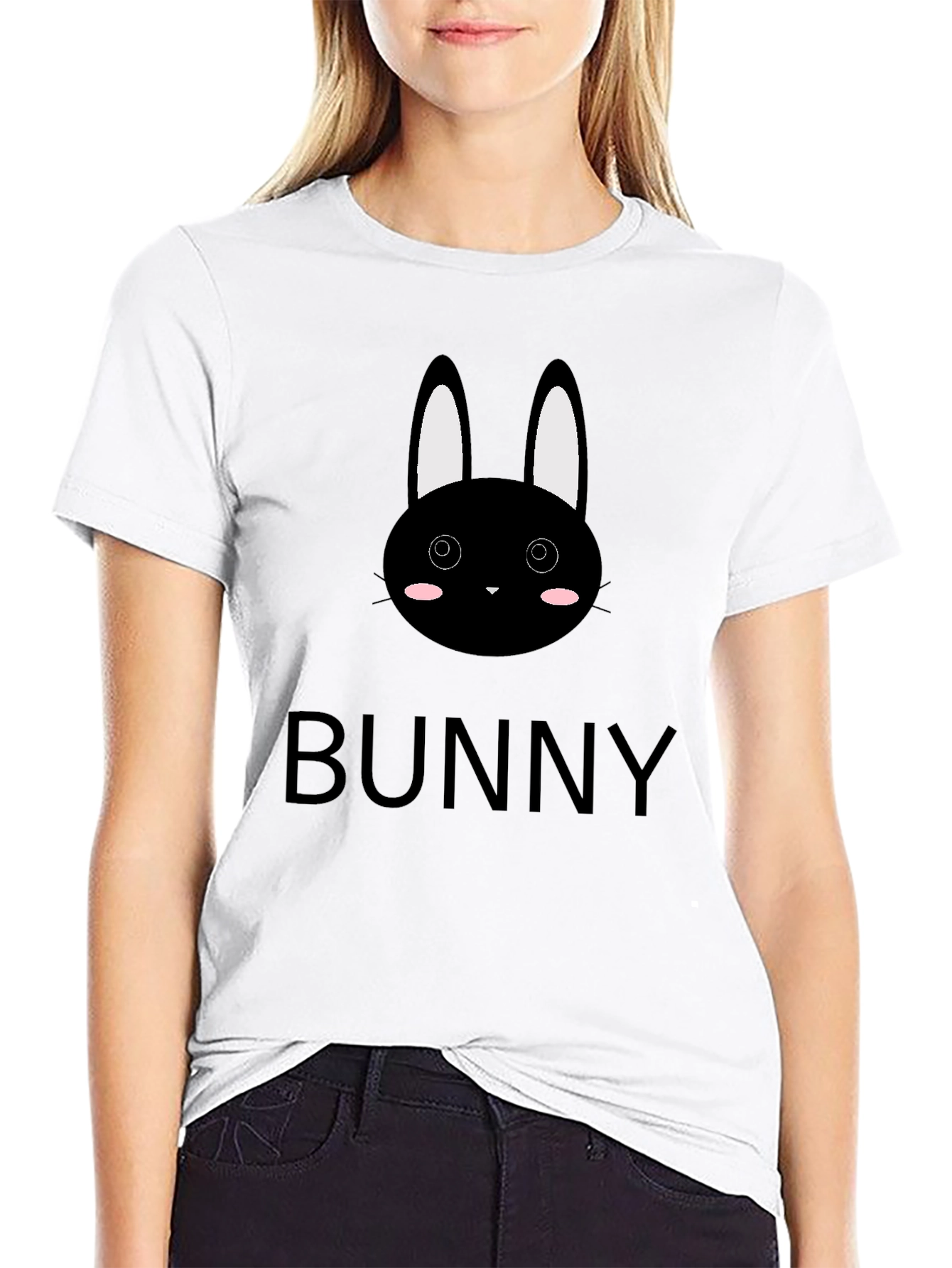 Black Cute Bunny Graphic Black T-Shirt view 9