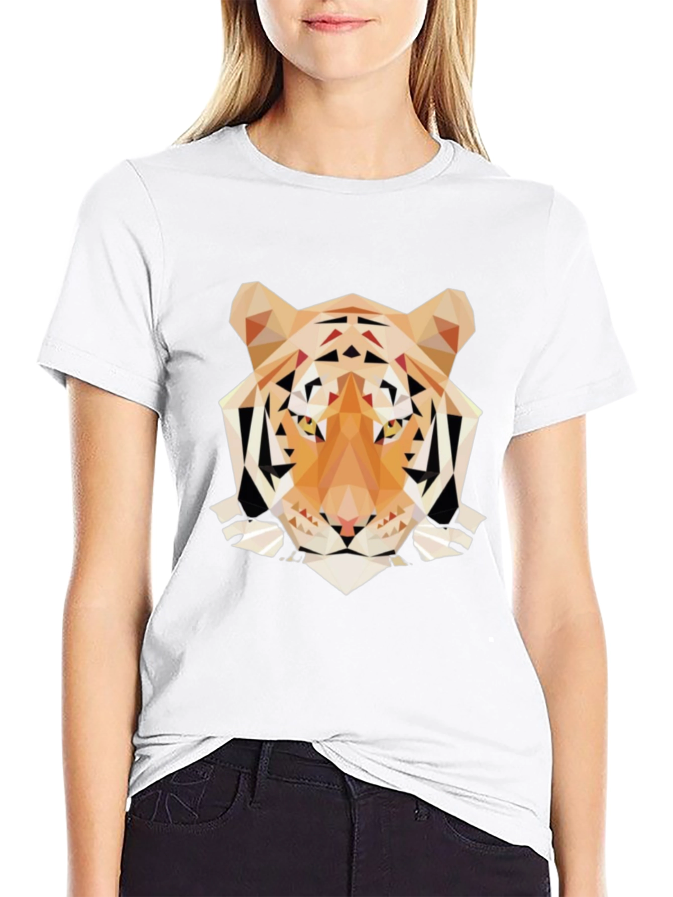 Black Geometric Tiger Graphic Tee - Trendy Men's Black T-Shirt view 9