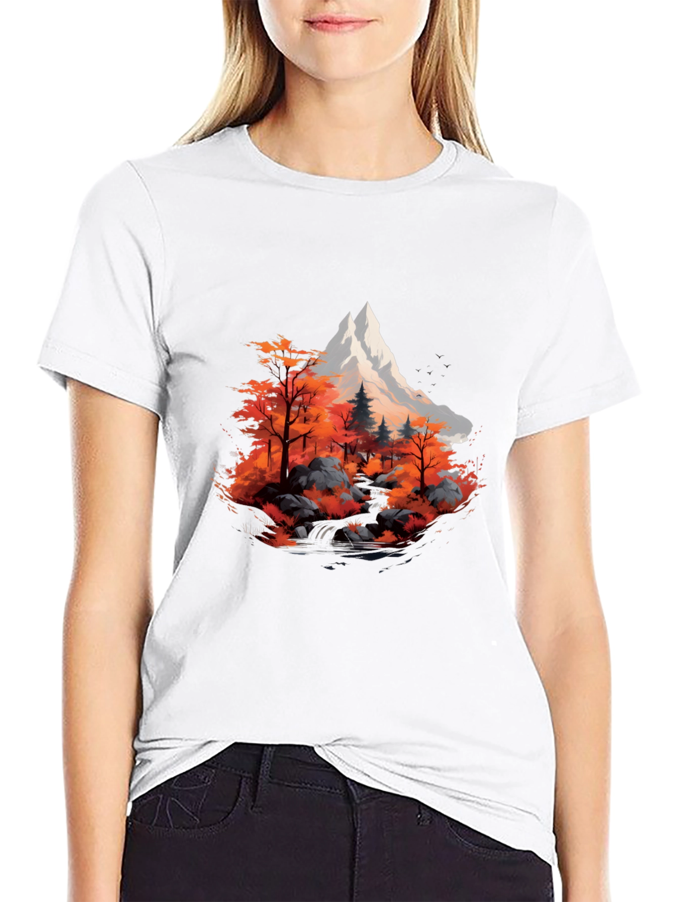 Black Mountain & Autumn Forest Graphic Black Tee view 9