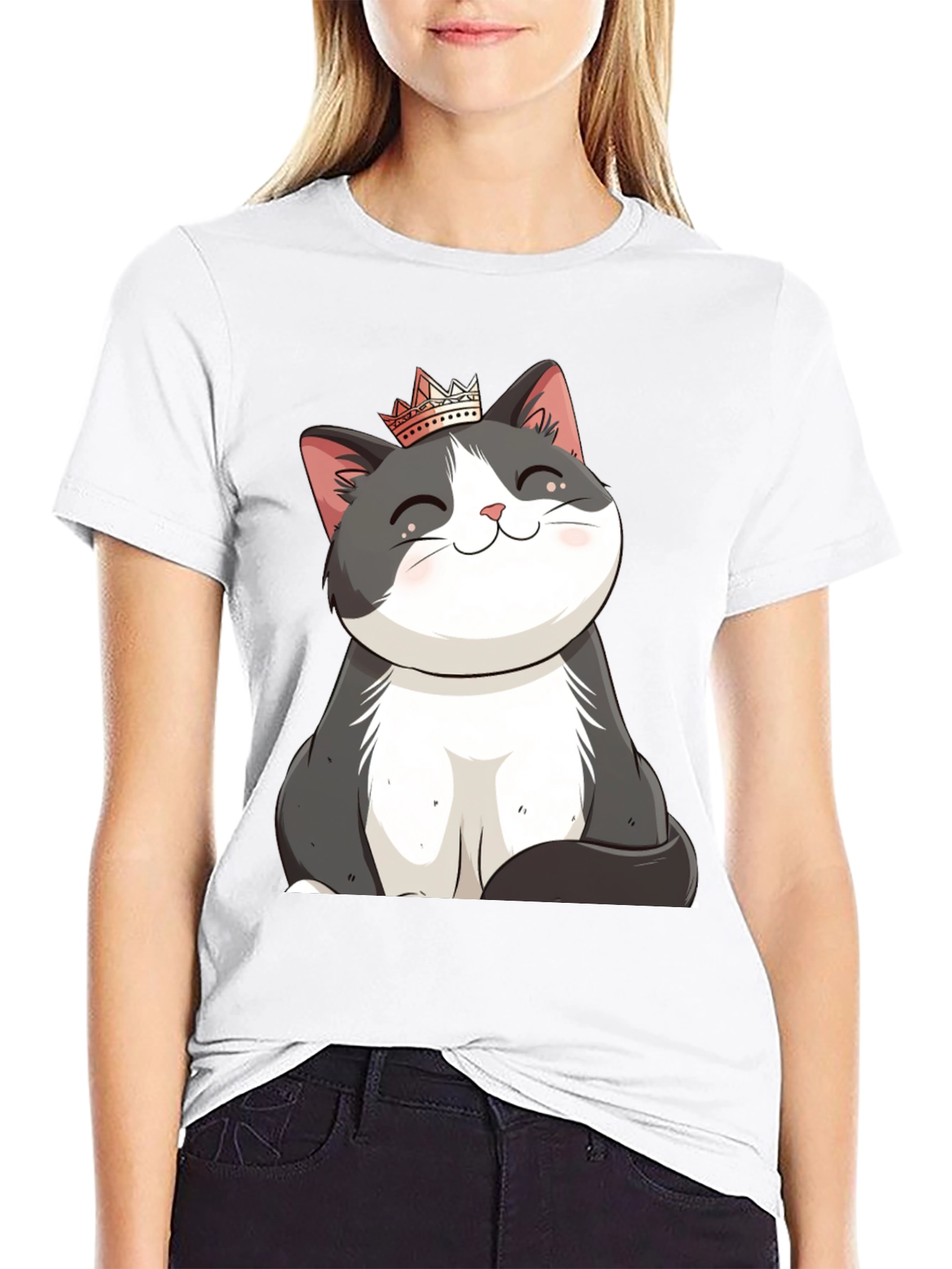 Black Cute Cat Crown T-Shirt - Men's Black Tee view 9