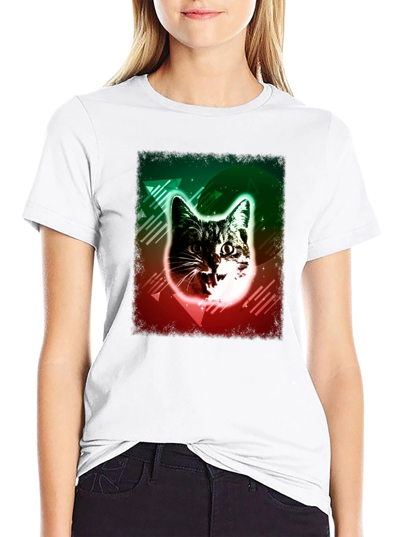 Black Retro Cat Graphic Tee - Black Cotton Comfort view 9