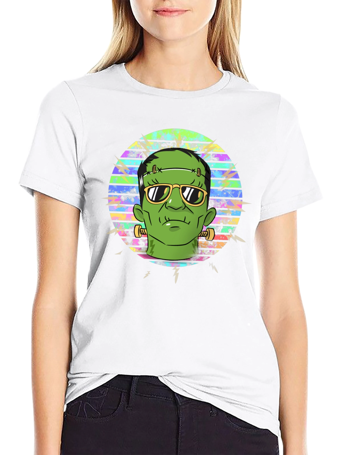 Black Frankenstein Graphic Tee - Retro Halloween T-Shirt view 9
