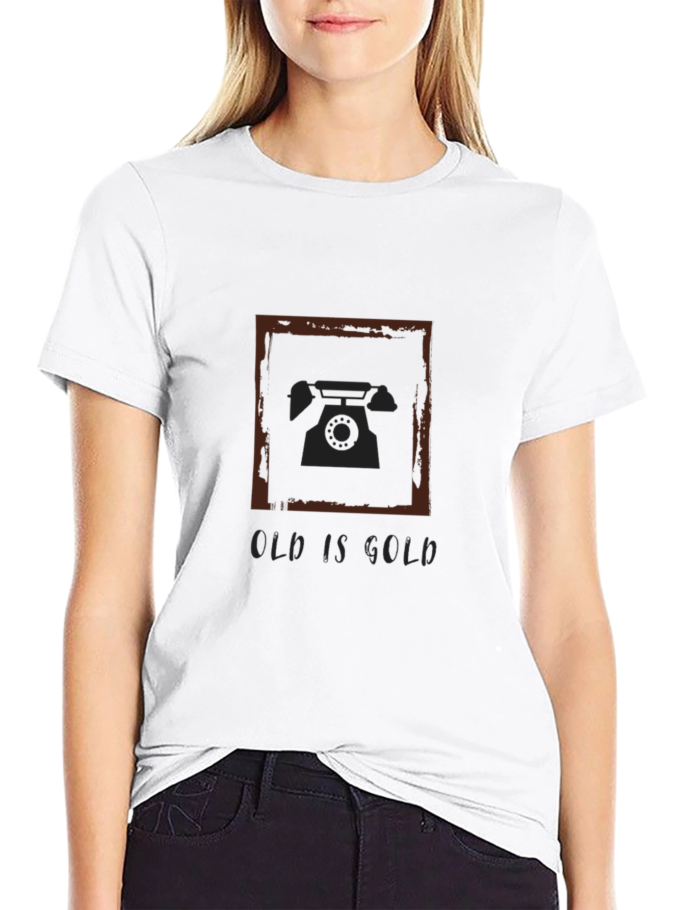 Black Vintage Phone T-Shirt - Old is Gold Retro Tee view 9