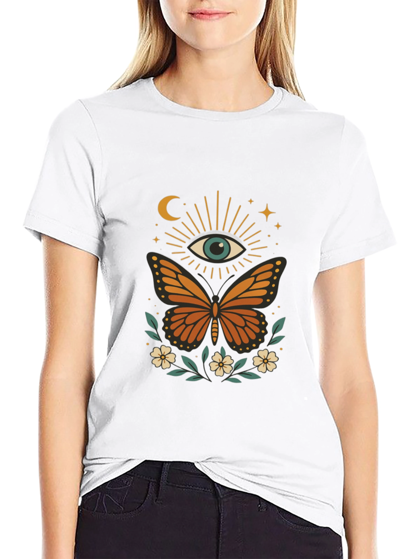 Black Mystic Eye Butterfly Graphic Tee - Black Cotton Blend view 9
