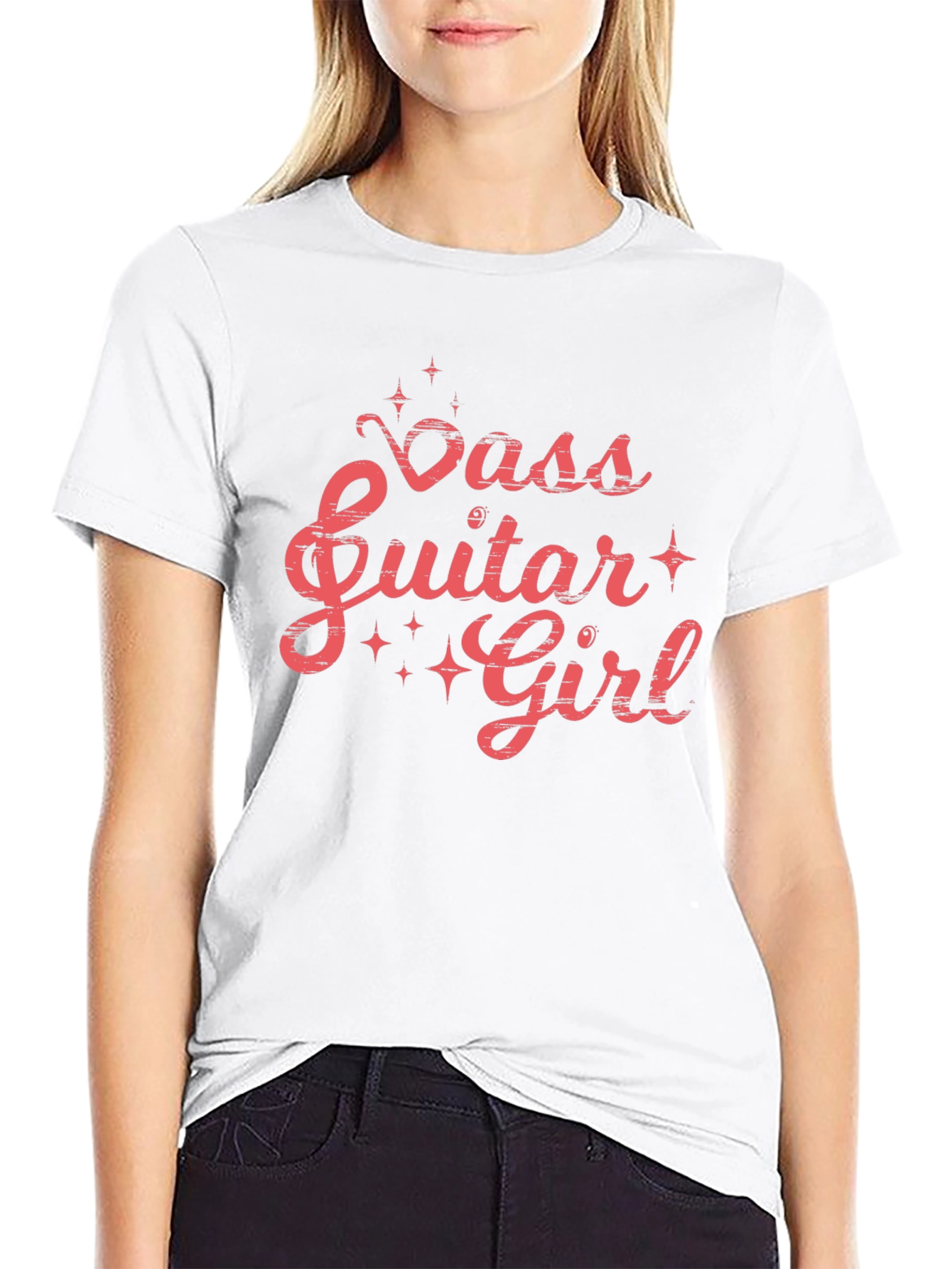 Black Bass Guitar Girl Graphic Tee - Black Cotton T-Shirt view 9