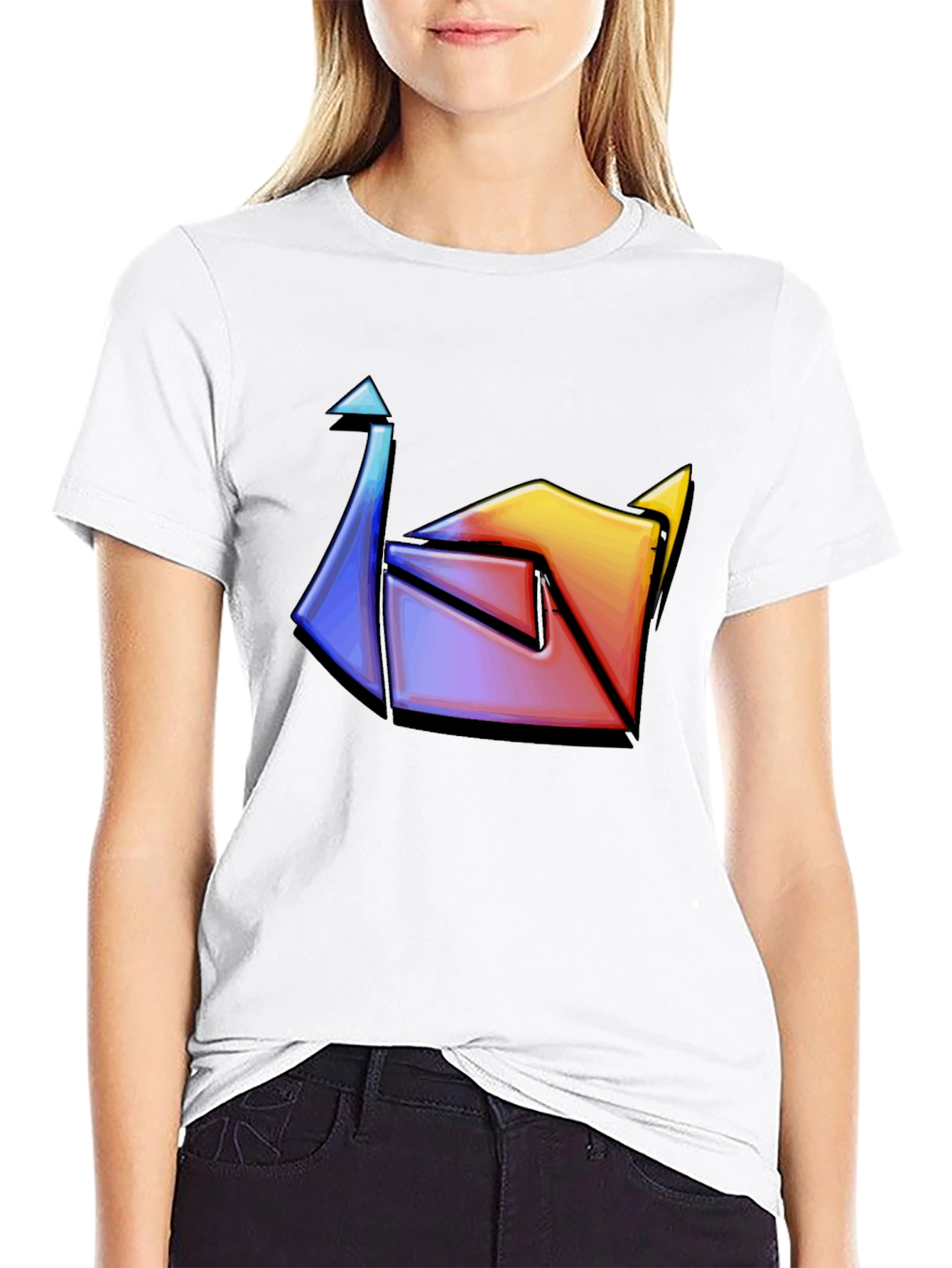 Black Abstract Colorful Origami Graphic Tee view 9