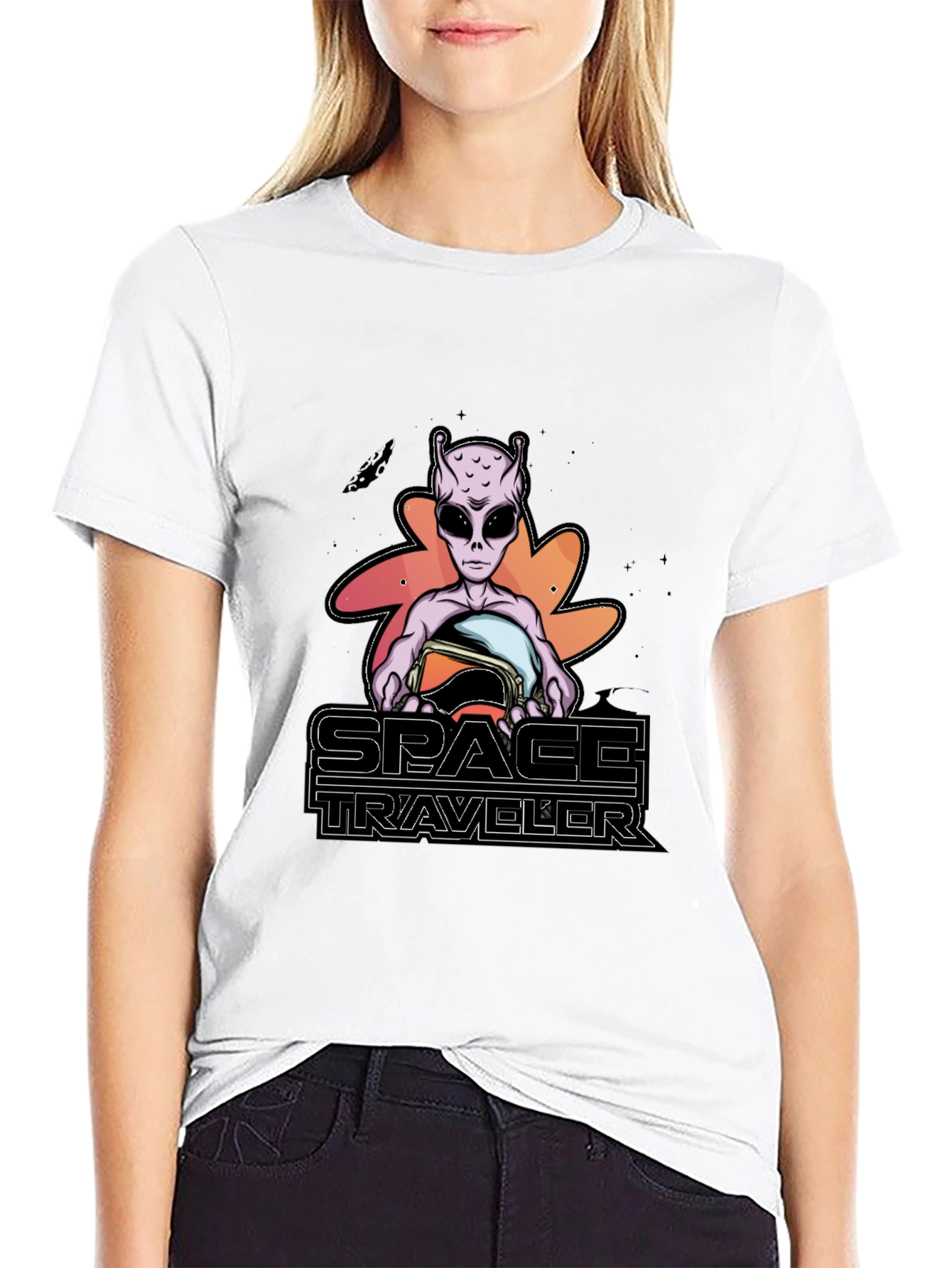 Black Space Traveler Alien Graphic T-Shirt view 9