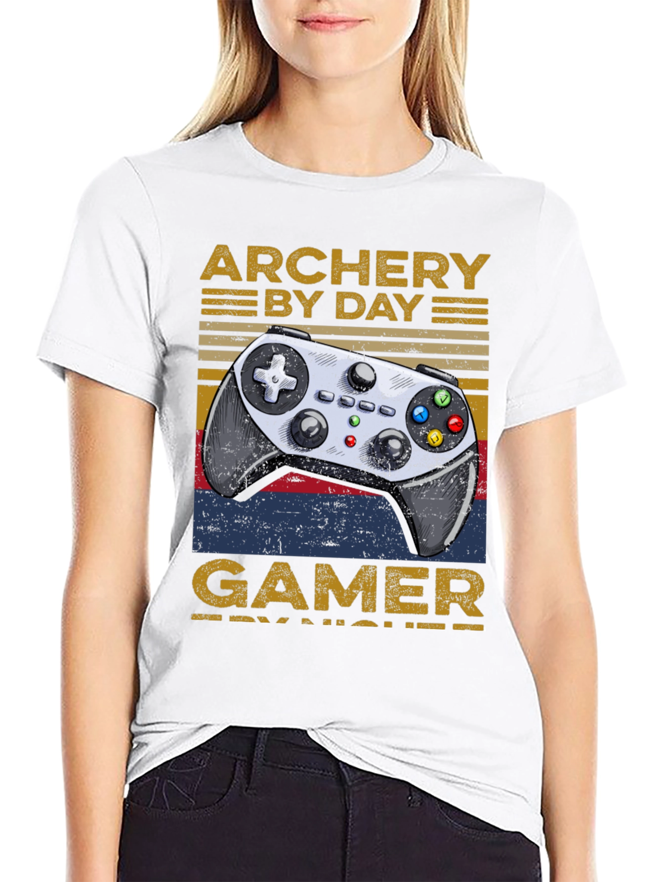 Black Archery By Day Gamer By Night T-Shirt view 9