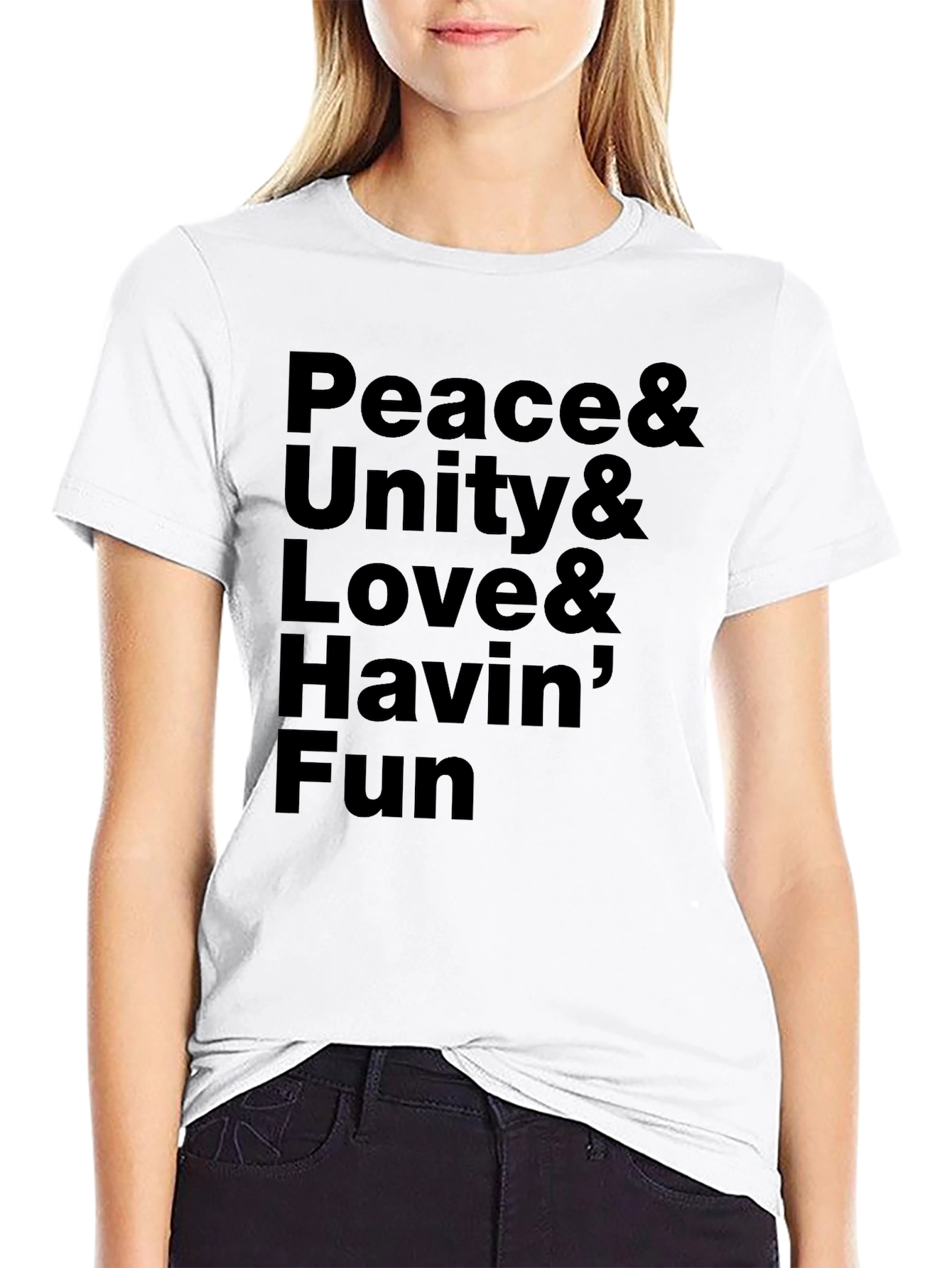 Black Peace Unity Love Fun Black Graphic Tee view 9