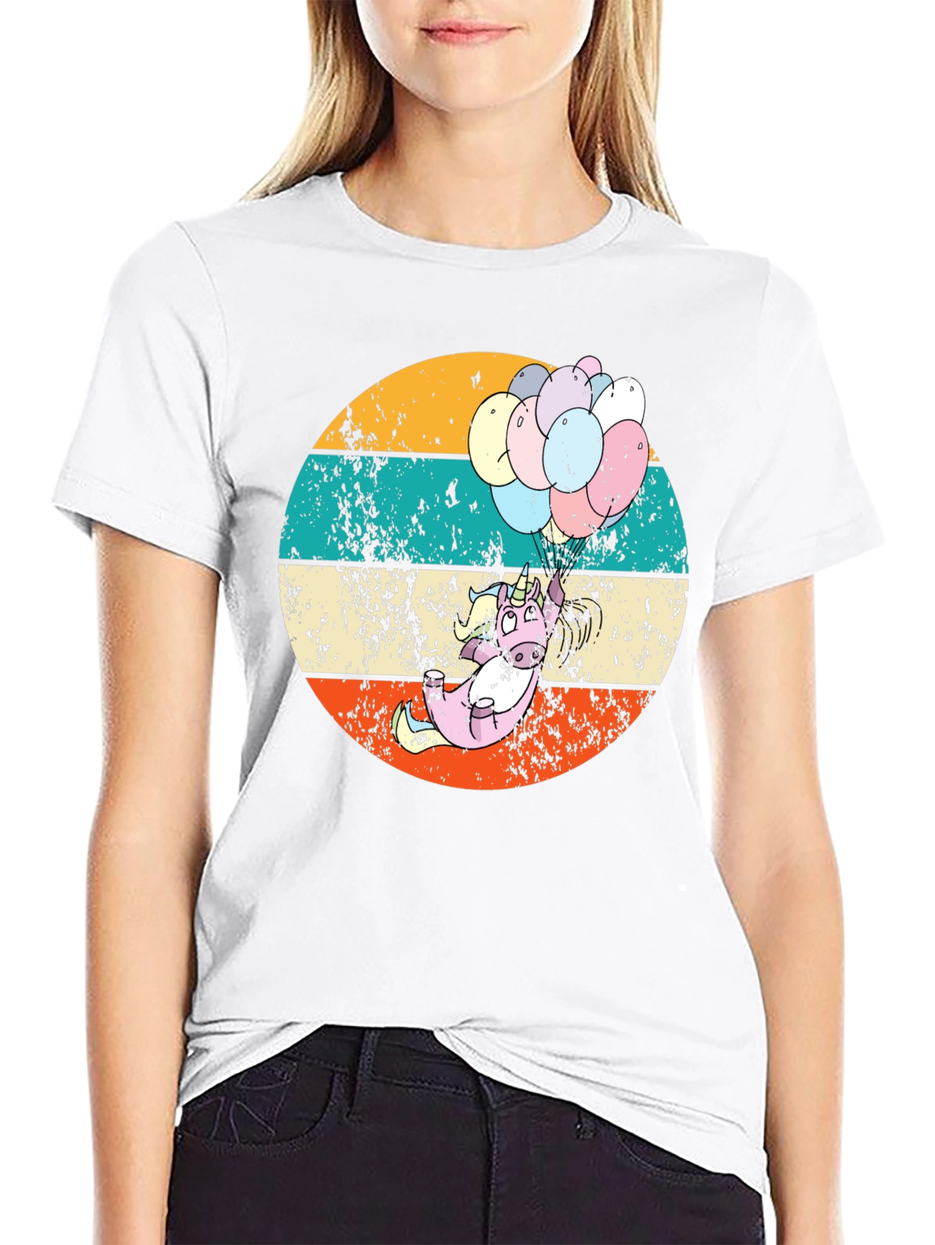 Black Retro Unicorn Balloons Graphic Tee view 9