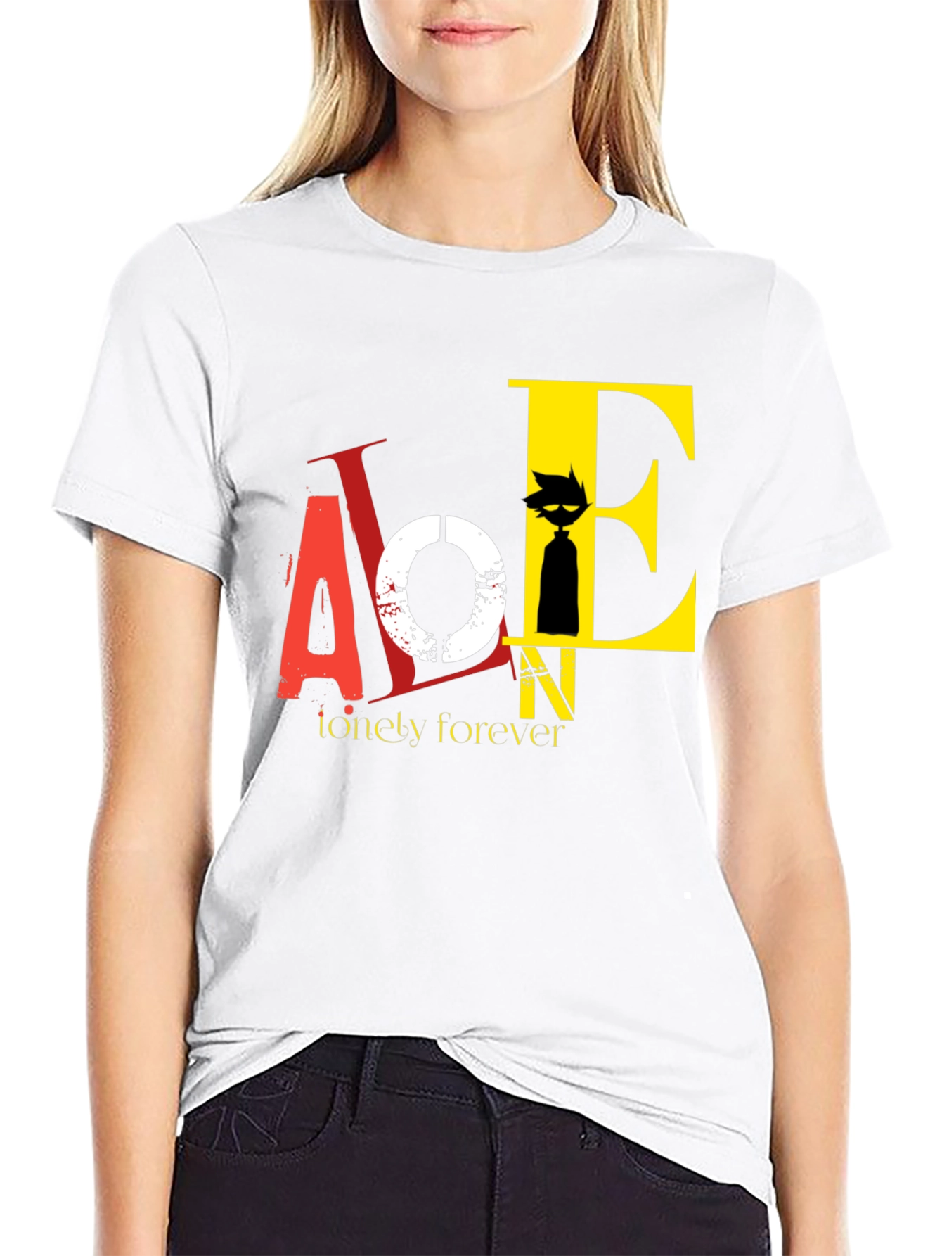 Black Lonely Forever Graphic Tee - Black Cotton T-Shirt view 9