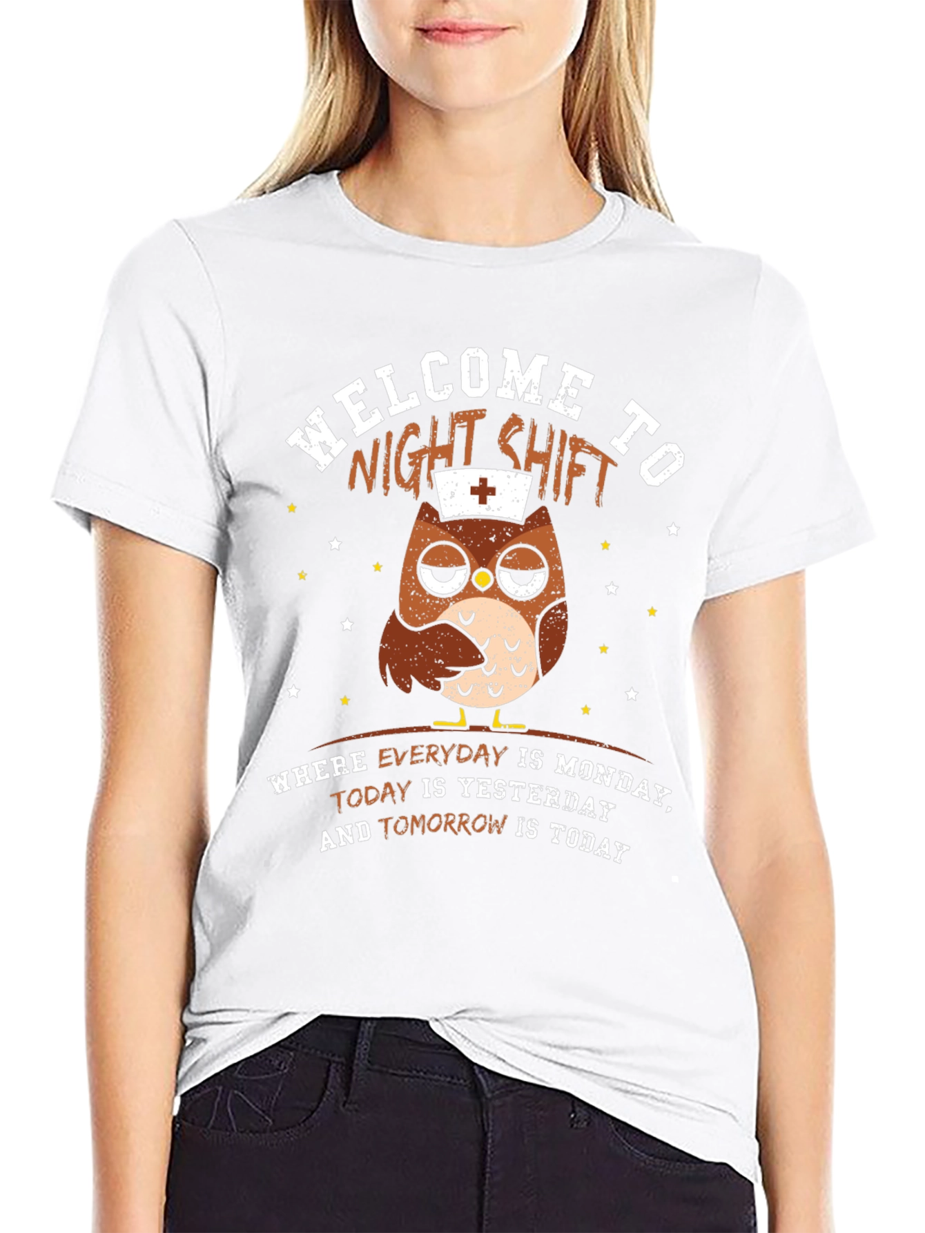 Black Night Shift Nurse Owl T-Shirt view 9