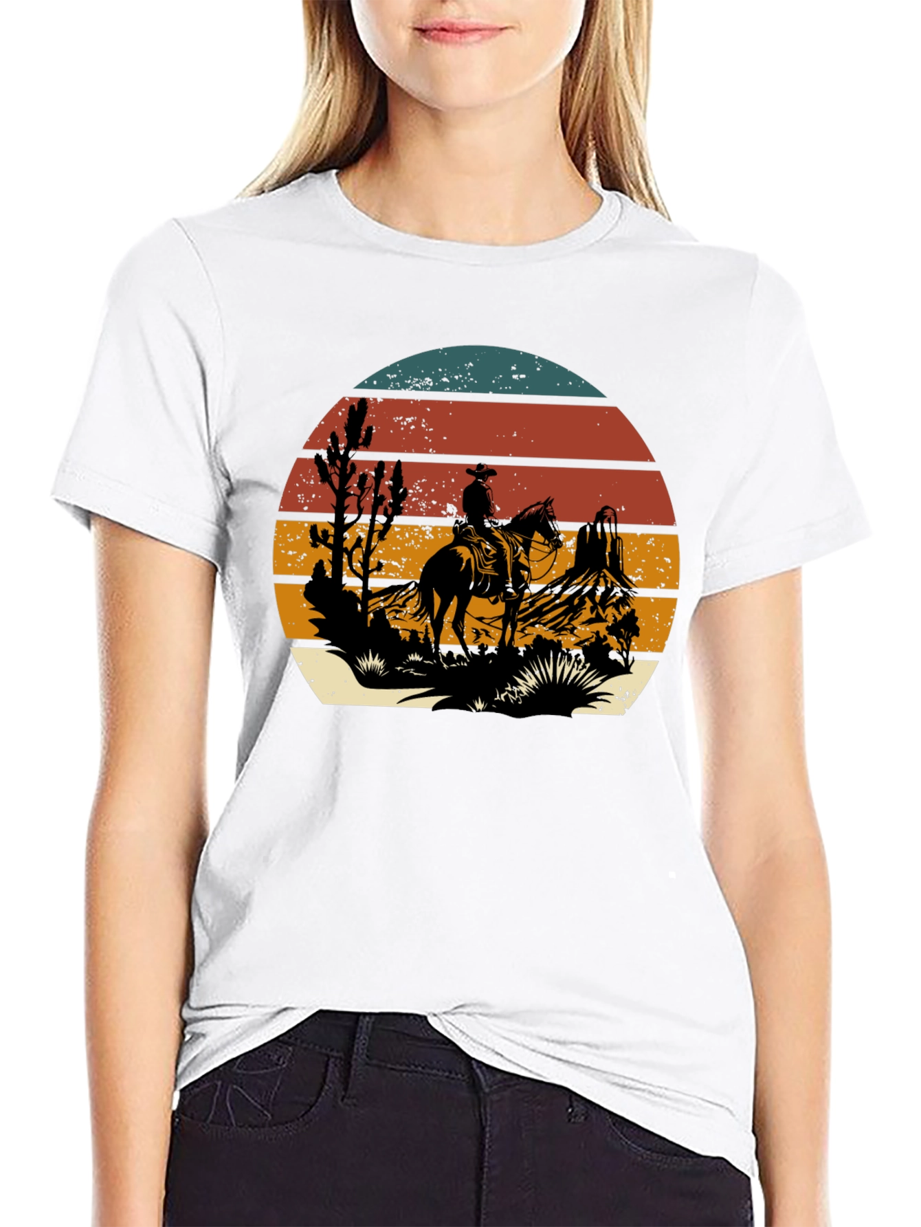 Black Western Cowboy Sunset Graphic T-Shirt view 9
