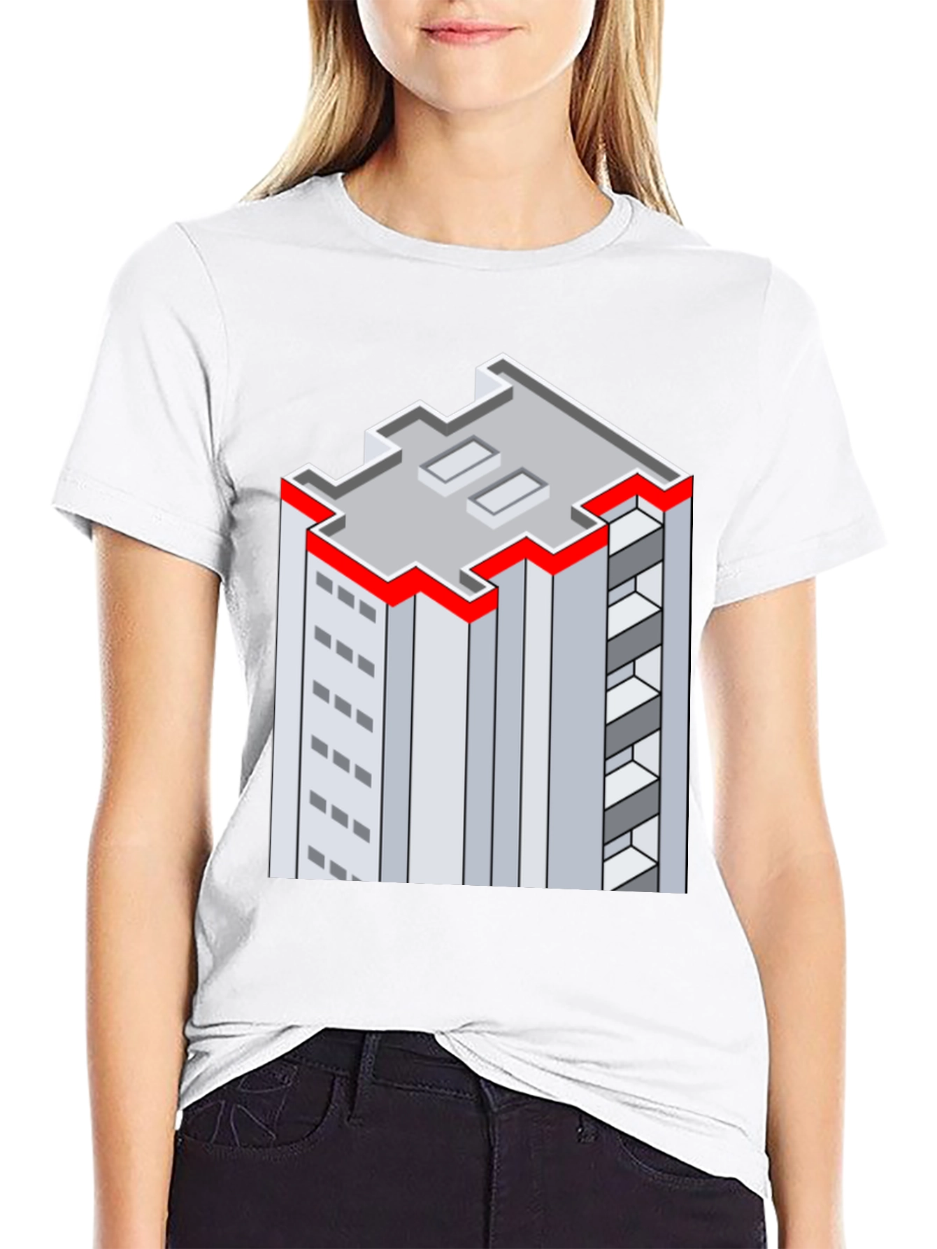 Black Isometric Building Graphic Tee - Unique Style view 9