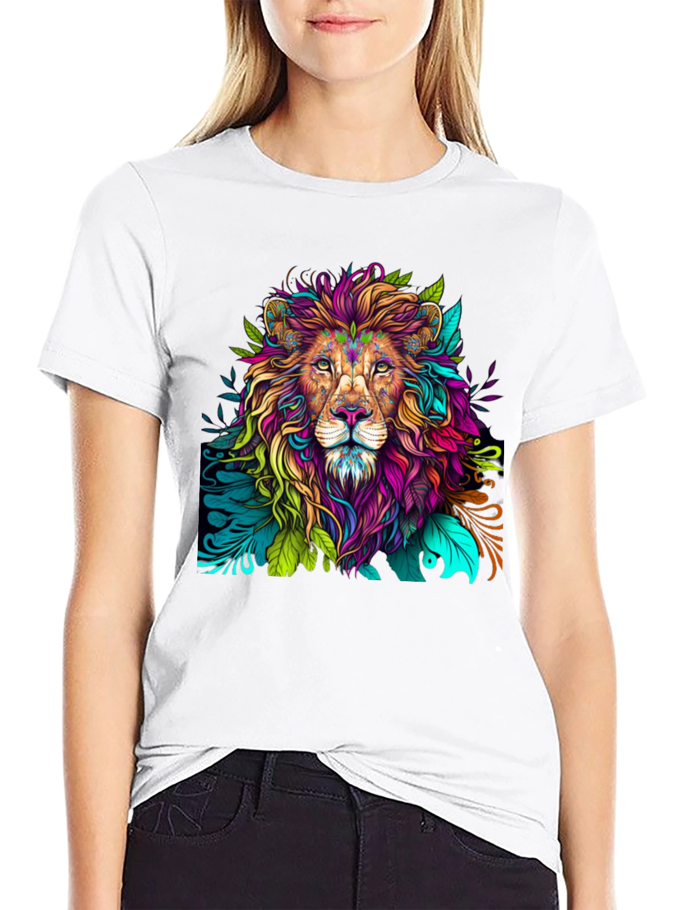 Black Colorful Lion Graphic Tee - Bold Style view 9