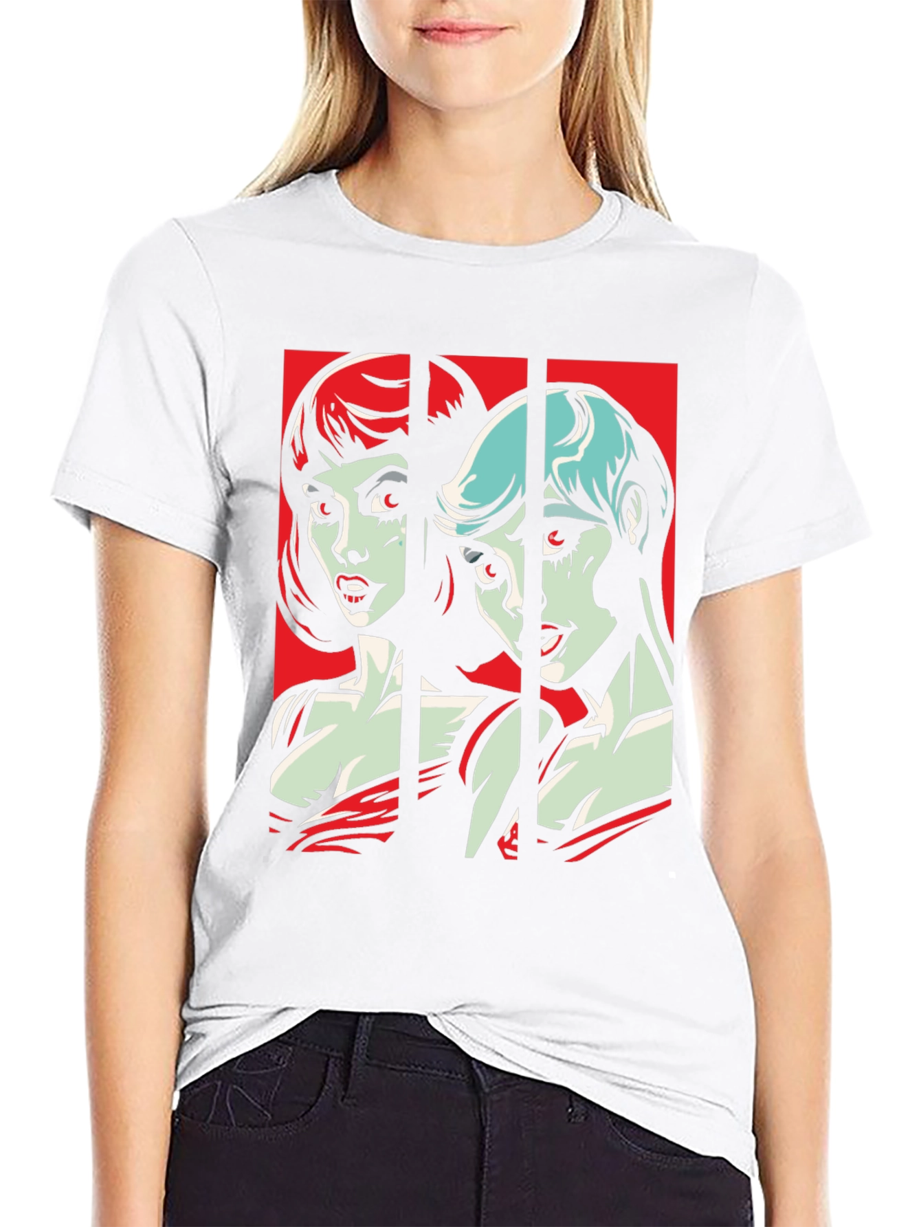 Black Retro Pop Art Vampire Women Black T-Shirt view 9